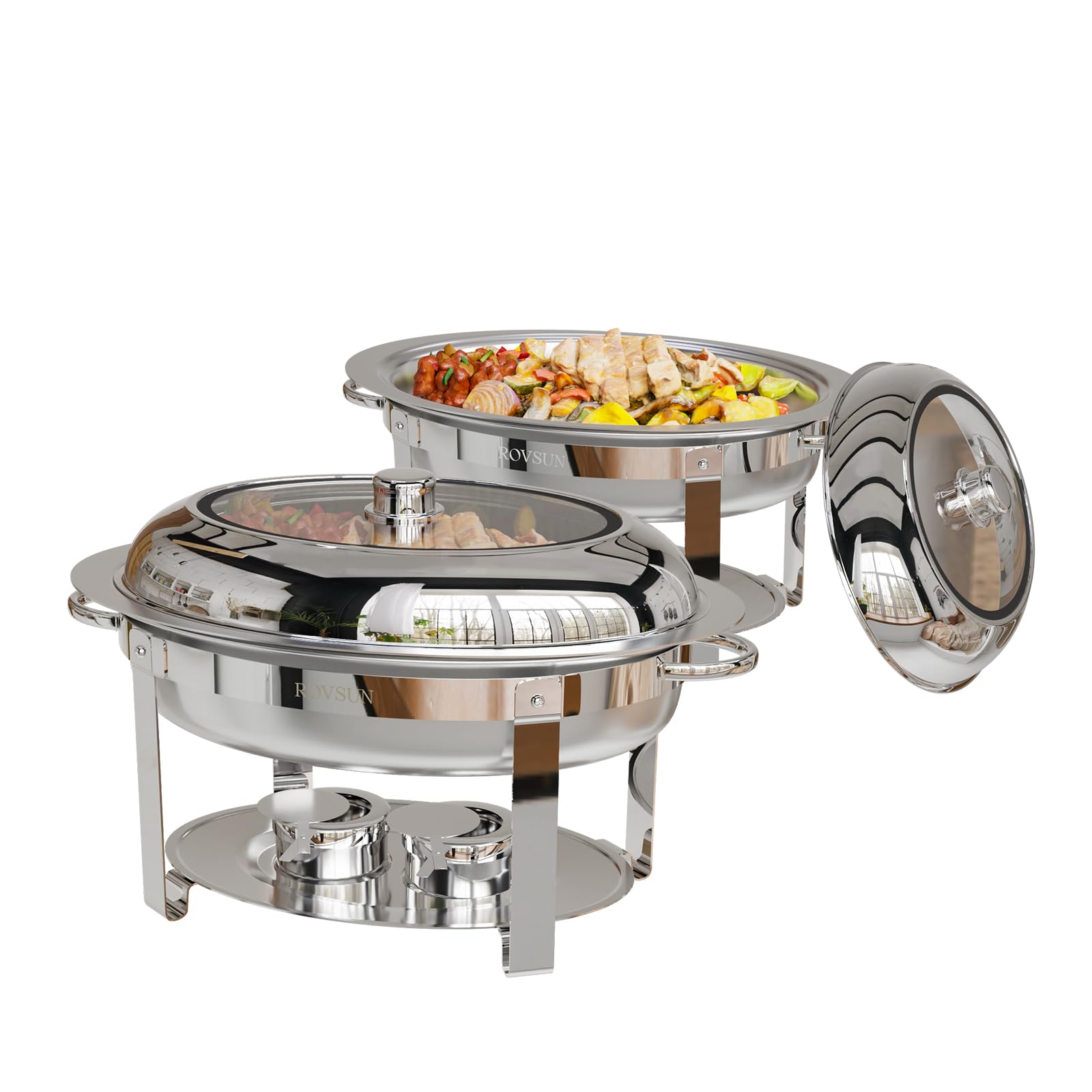 ROVSUN 6 QT Stainless Steel Oval Chafing Dish Buffet Set with Glass Lid