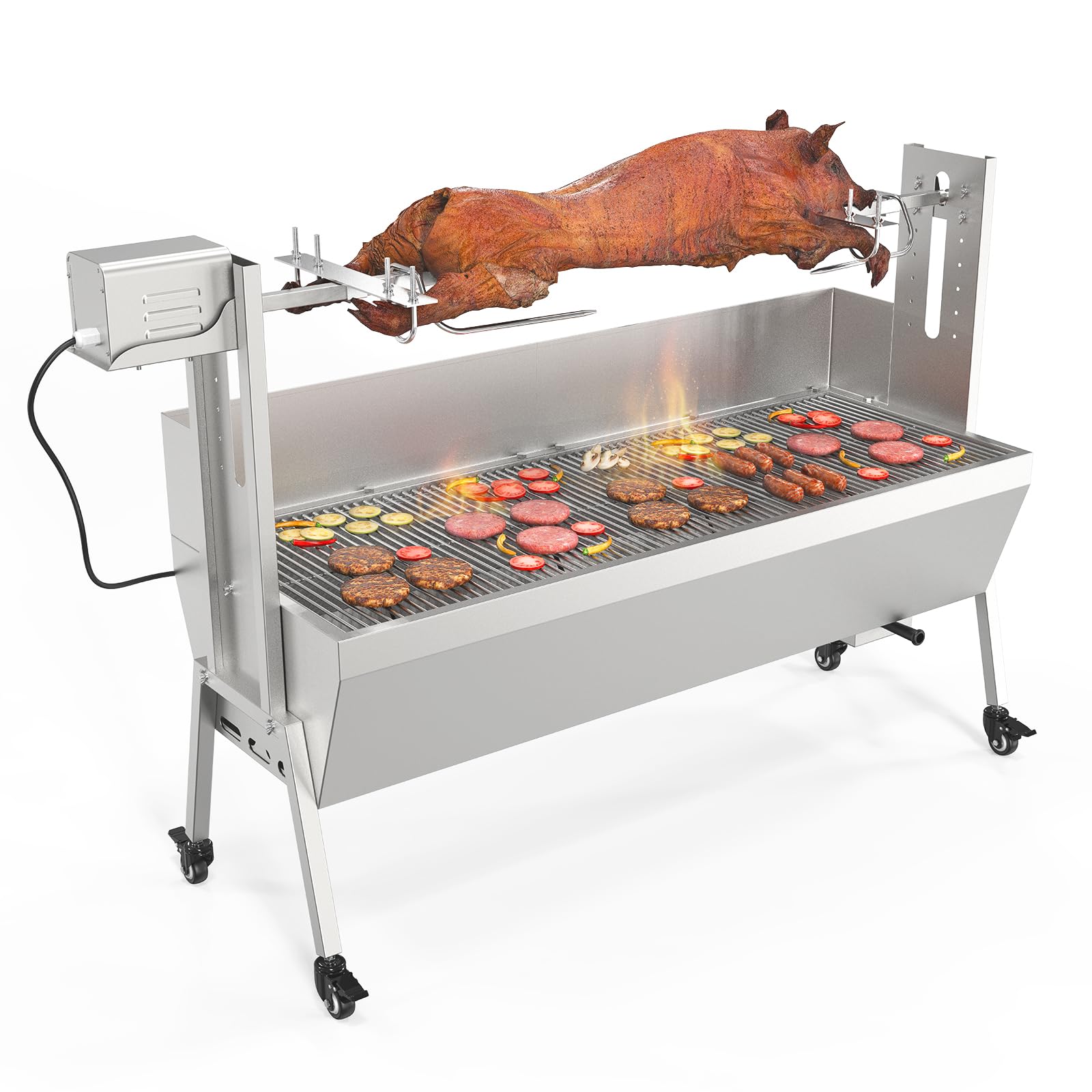 ROVSUN 46 Inch 25W 110V Electric Rotisserie Grill Kit with Wind Baffle