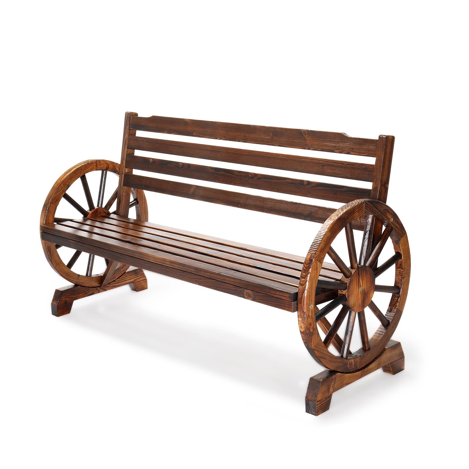 55 Inch Outdoor Bench with Rustic Wooden Wheel