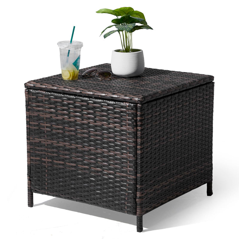 27 Gallon Rectangular Outdoor Wicker Side Table with Storage