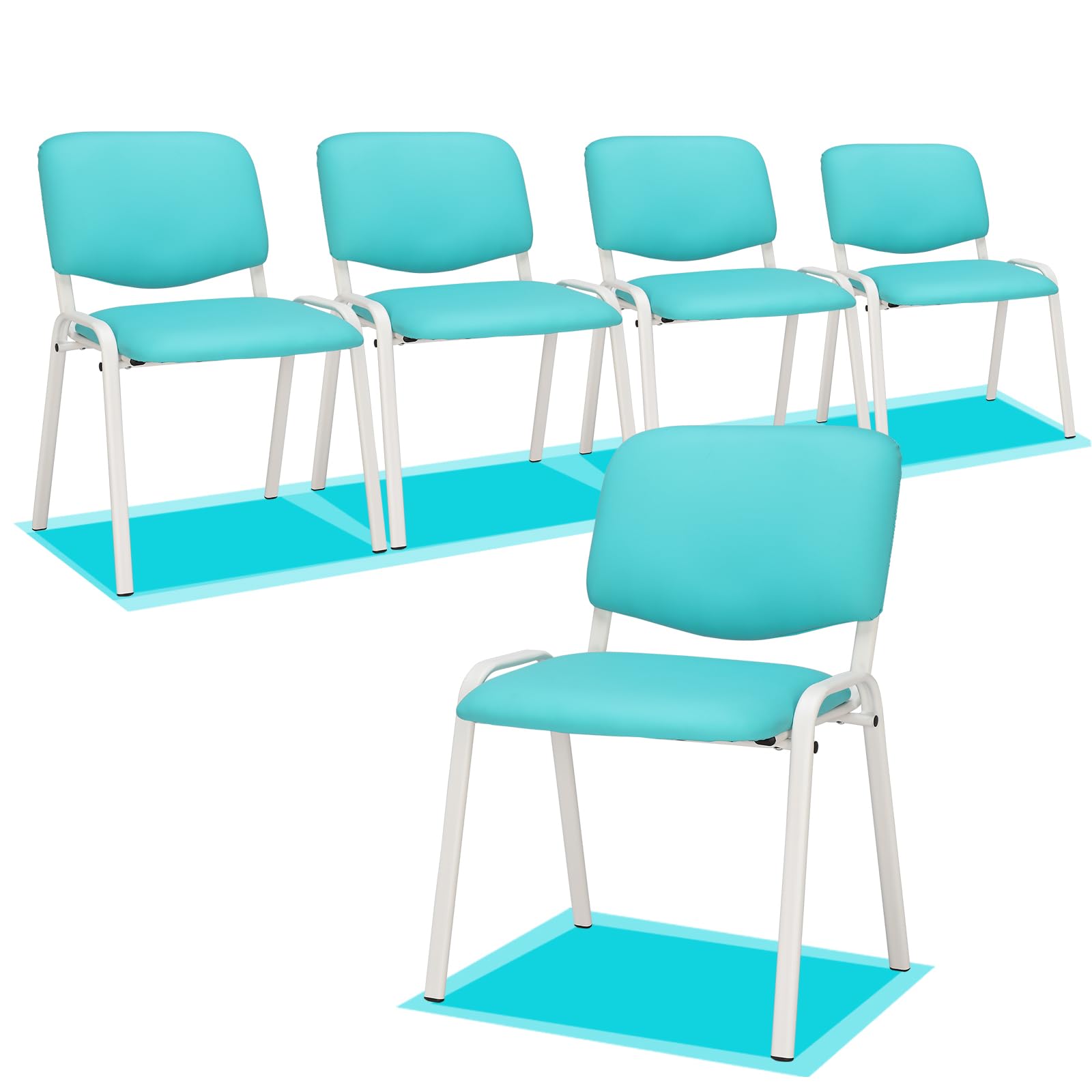 Office PU Stacking Chairs Armless Blue