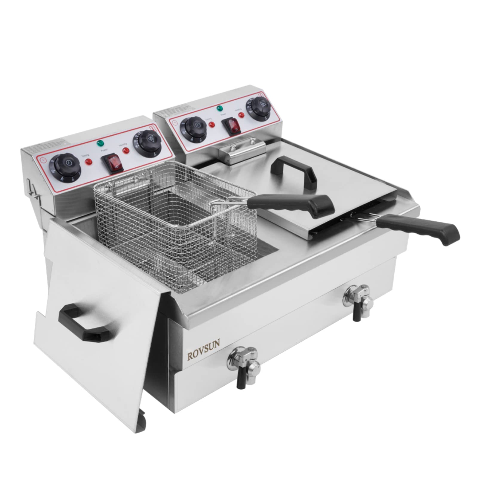 ROVSUN 24.9 QT 110V 3400W Double Tank Electric Deep Fryer with Timer & Oil Drain