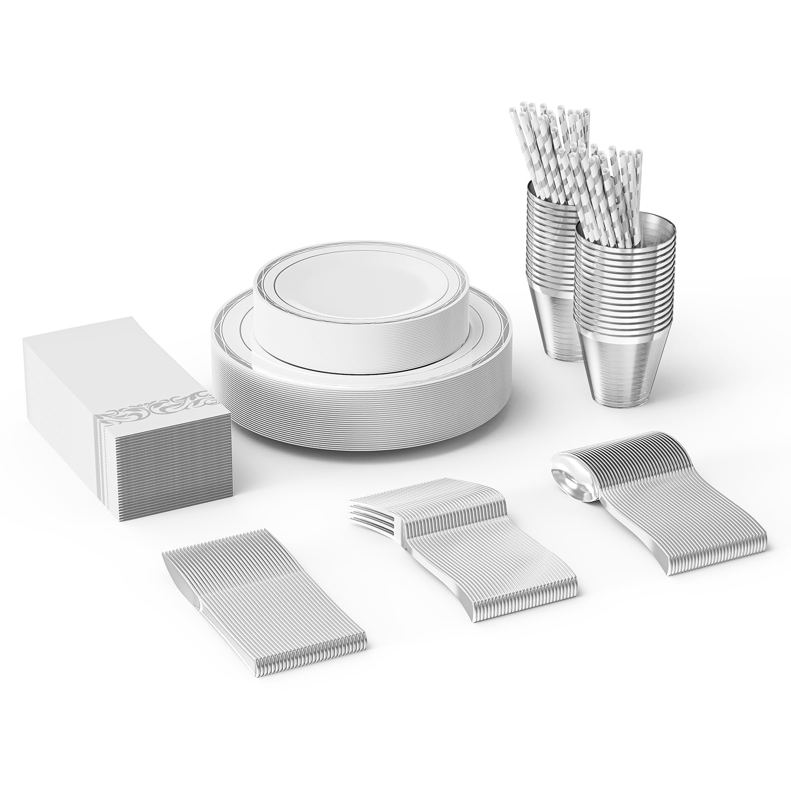 ROVSUN 240 Pieces Silver Disposable Dinnerware Set