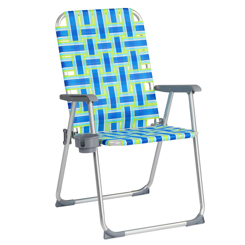 Portable Outdoor Folding Camping Beach Chair Set with Cup Holder Blue