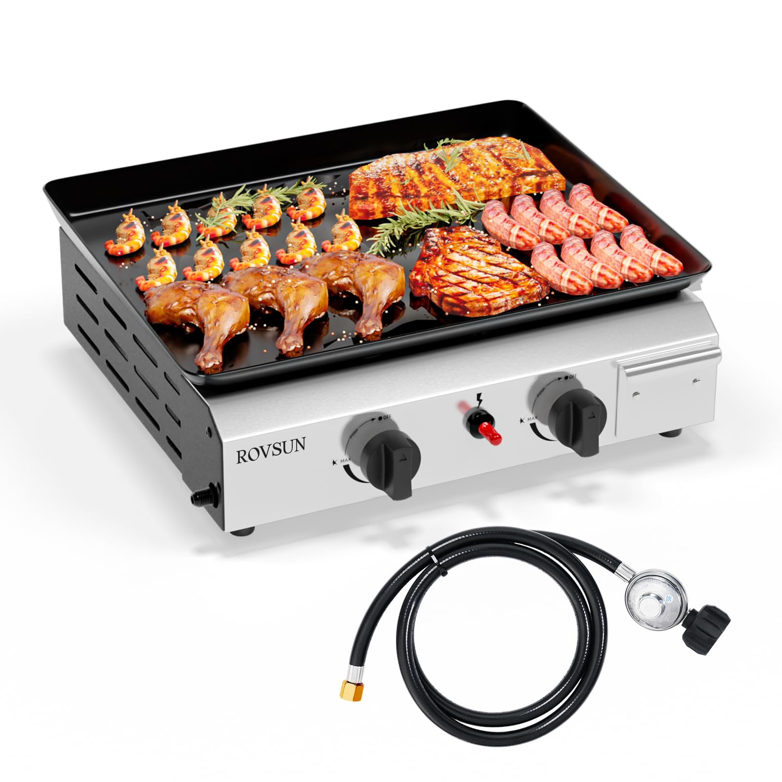 ROVSUN 2 Burner 20,000 BTU Portable Propane Tabletop Flat Top Gas Grill