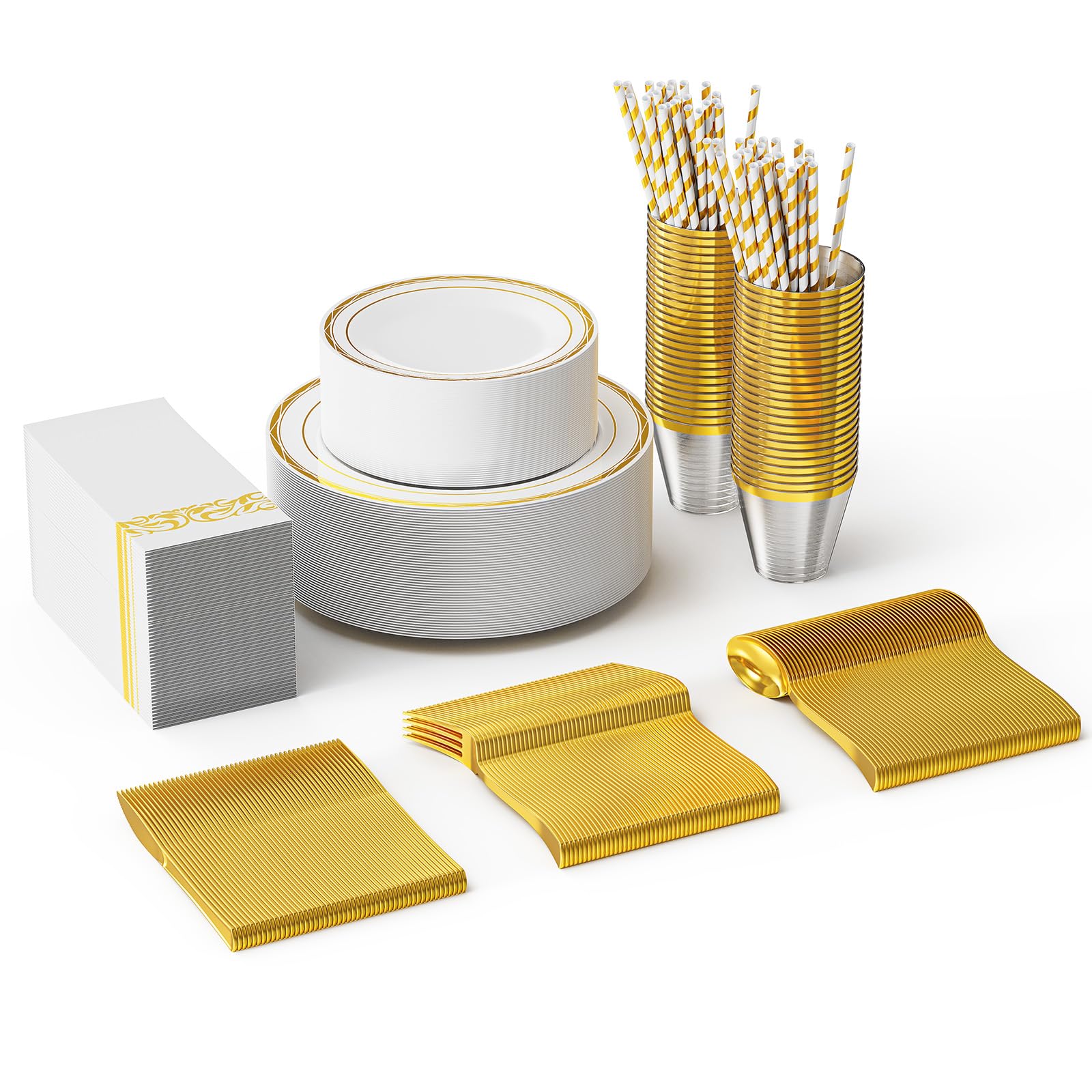 ROVSUN 400 Pieces Gold Disposable Dinnerware Set