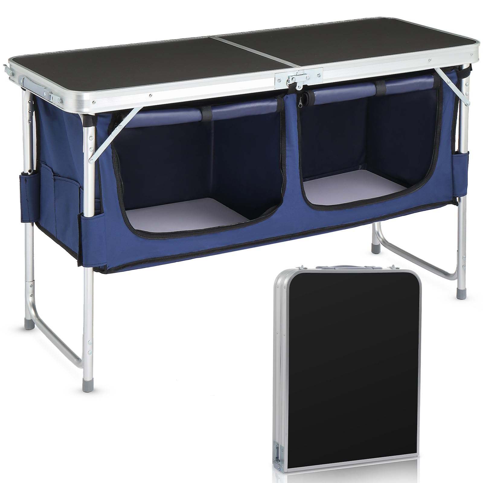 4 FT Folding Camping Table with Storage Black