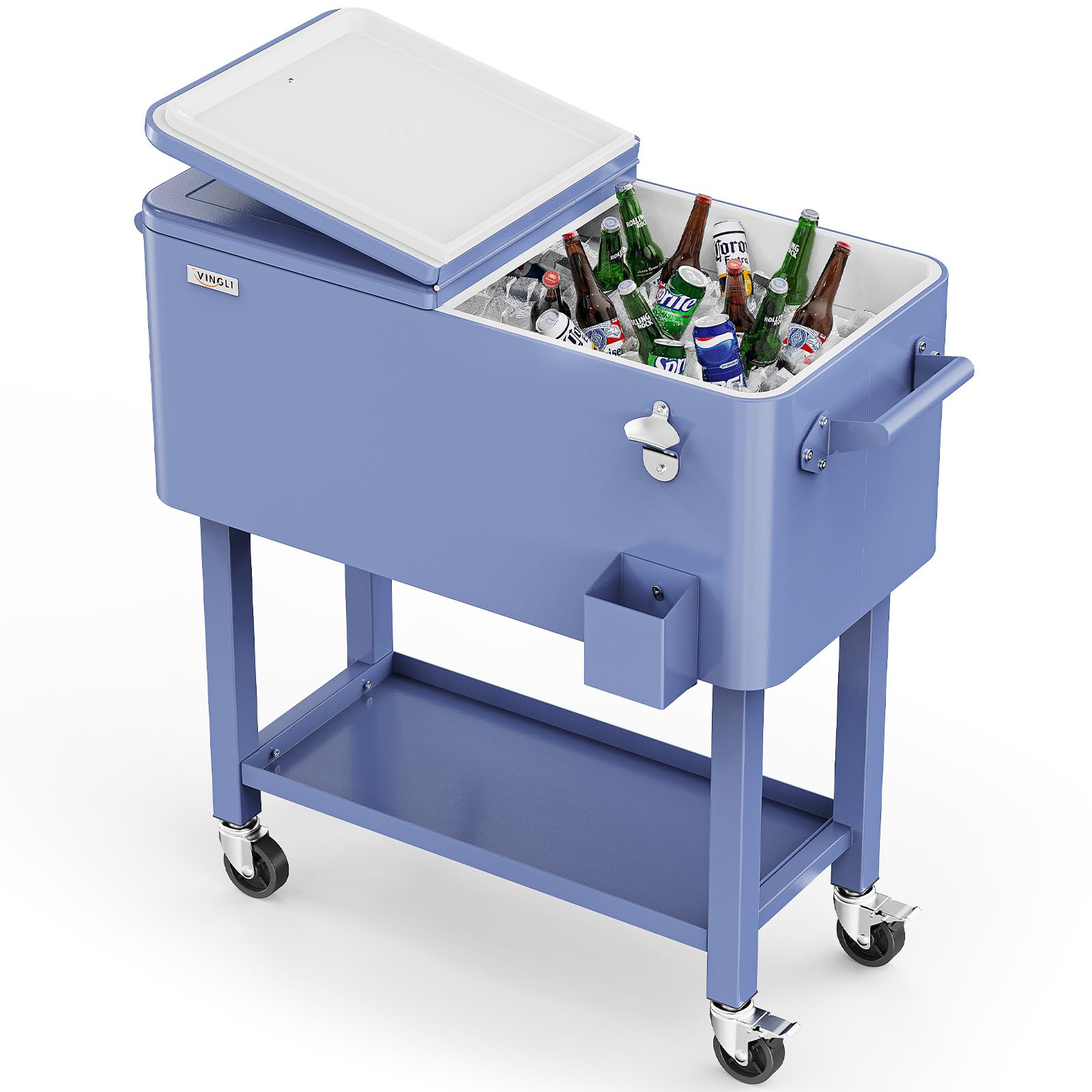 80 Quart Portable Outdoor Patio Rooling Cooler Cart Haze Blue