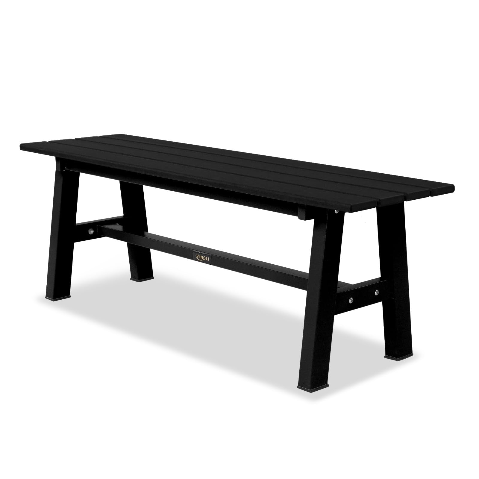 47 Inch HDPE Outdoor Bench with Metal Legs Black