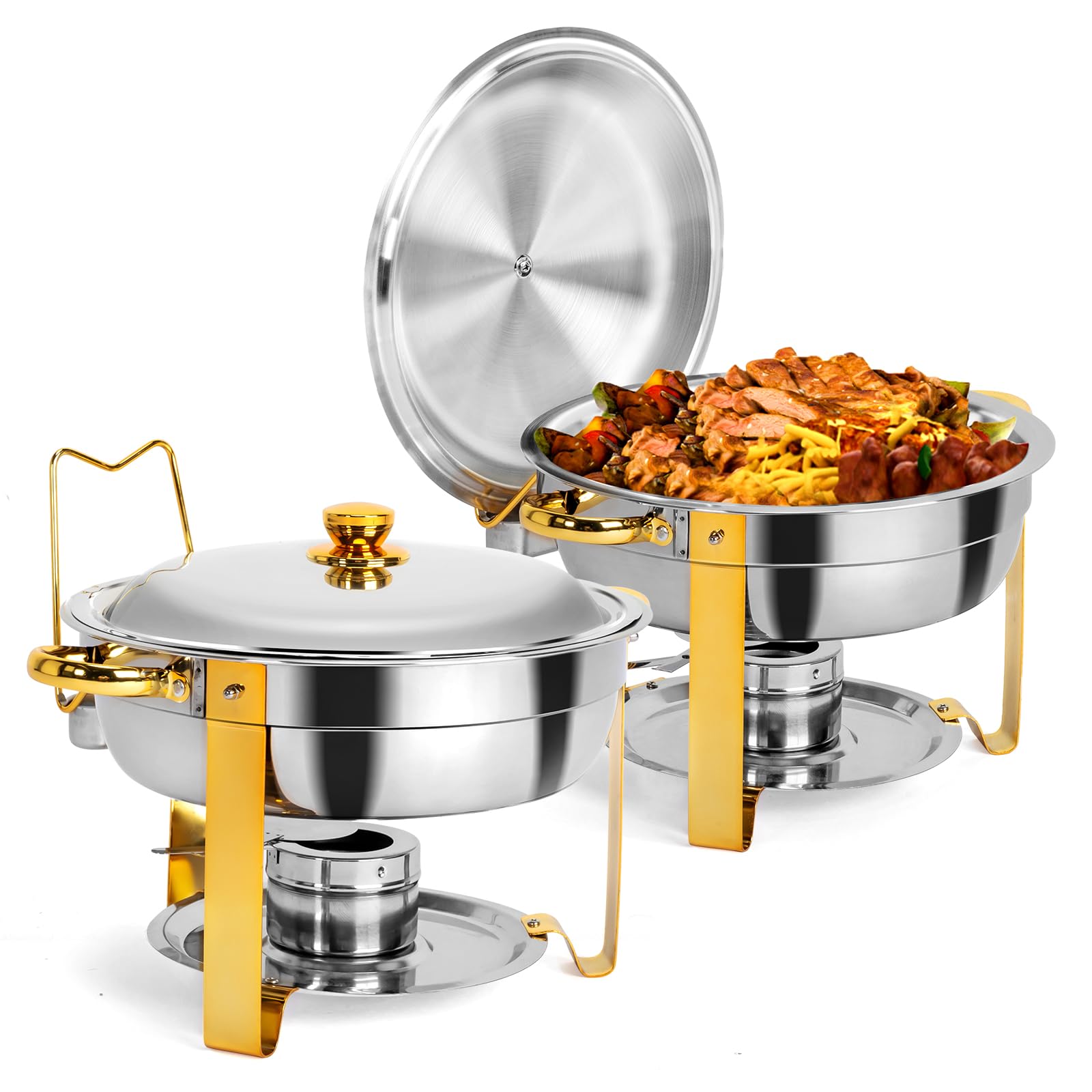 ROVSUN 5 QT Stainless Steel Round Chafing Dish Buffet Set with Lid Holder Gold