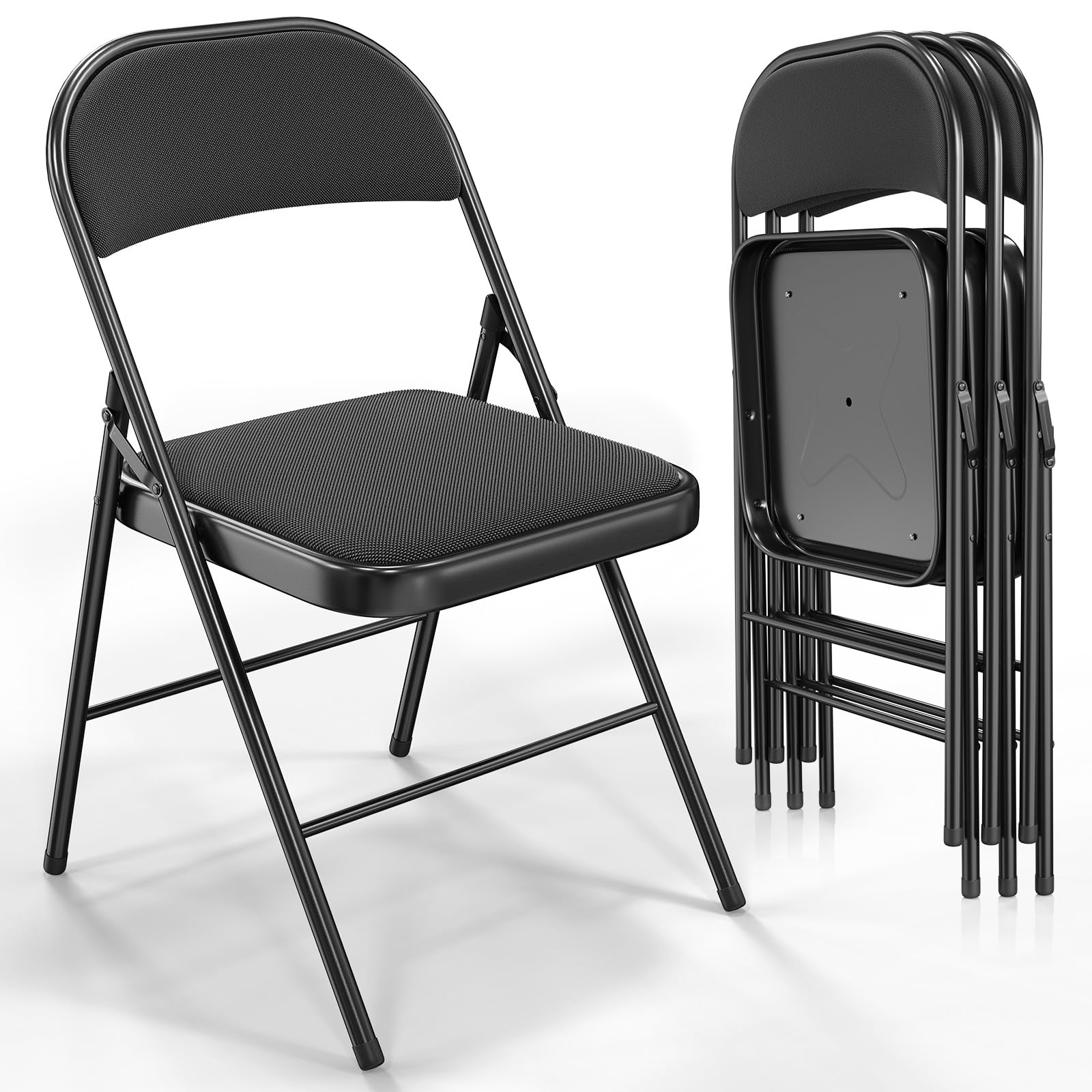 Folding Chairs with Fabric Seat Set & Back Black