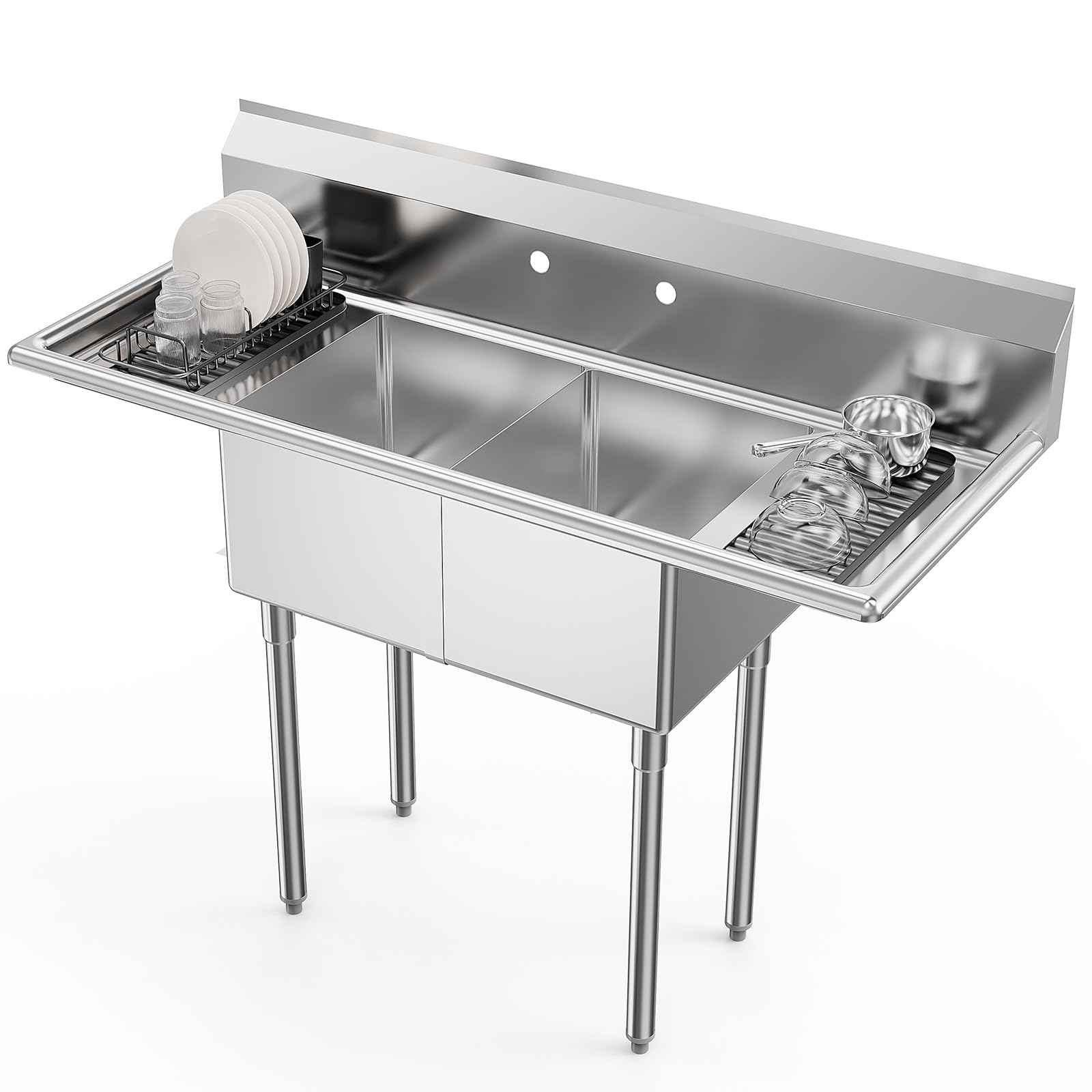 ROVSUN 2 Compartment 304 Stainless Steel Sink with 2 Drainboards