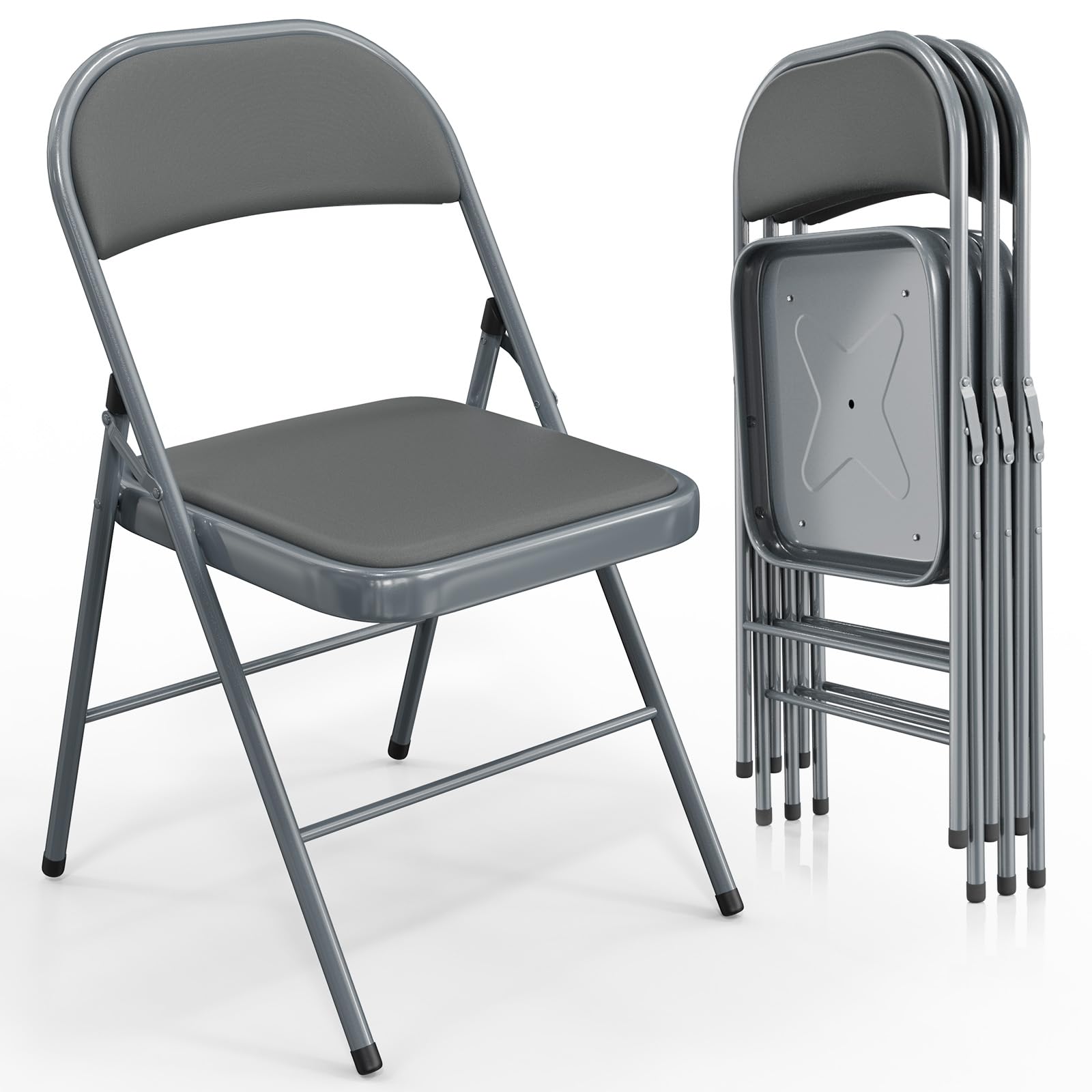 Folding Chairs with PU Leather Seat Set & Back Grey