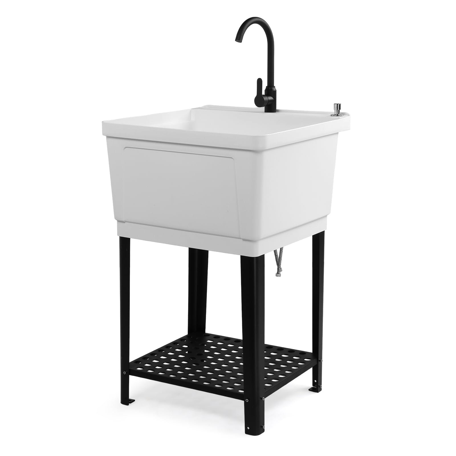 ROVSUN Plastic Utility Sink Freestanding with Storage Shelf White