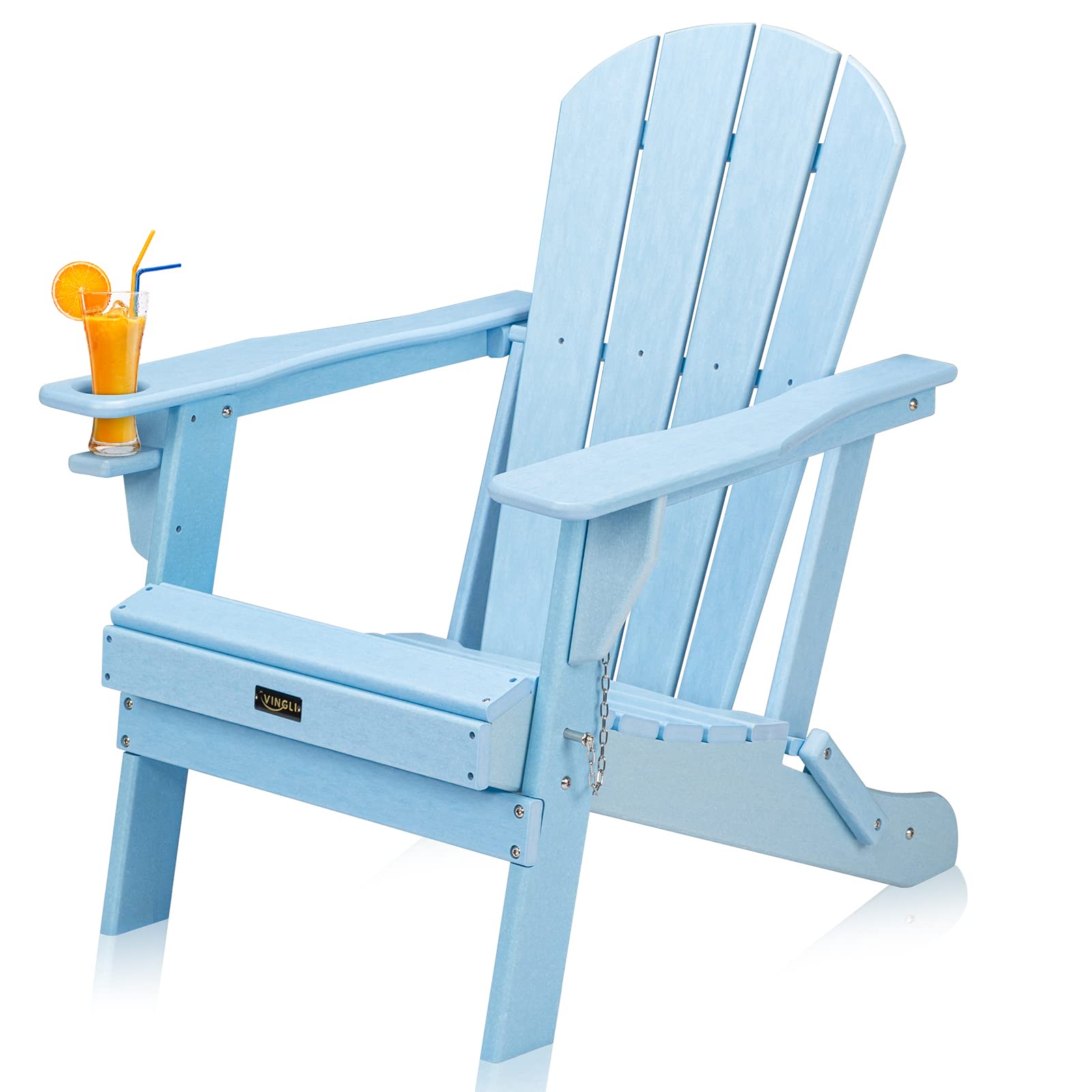 Plastic Folding HDPE Adirondack Chair with Cup Holder Blue