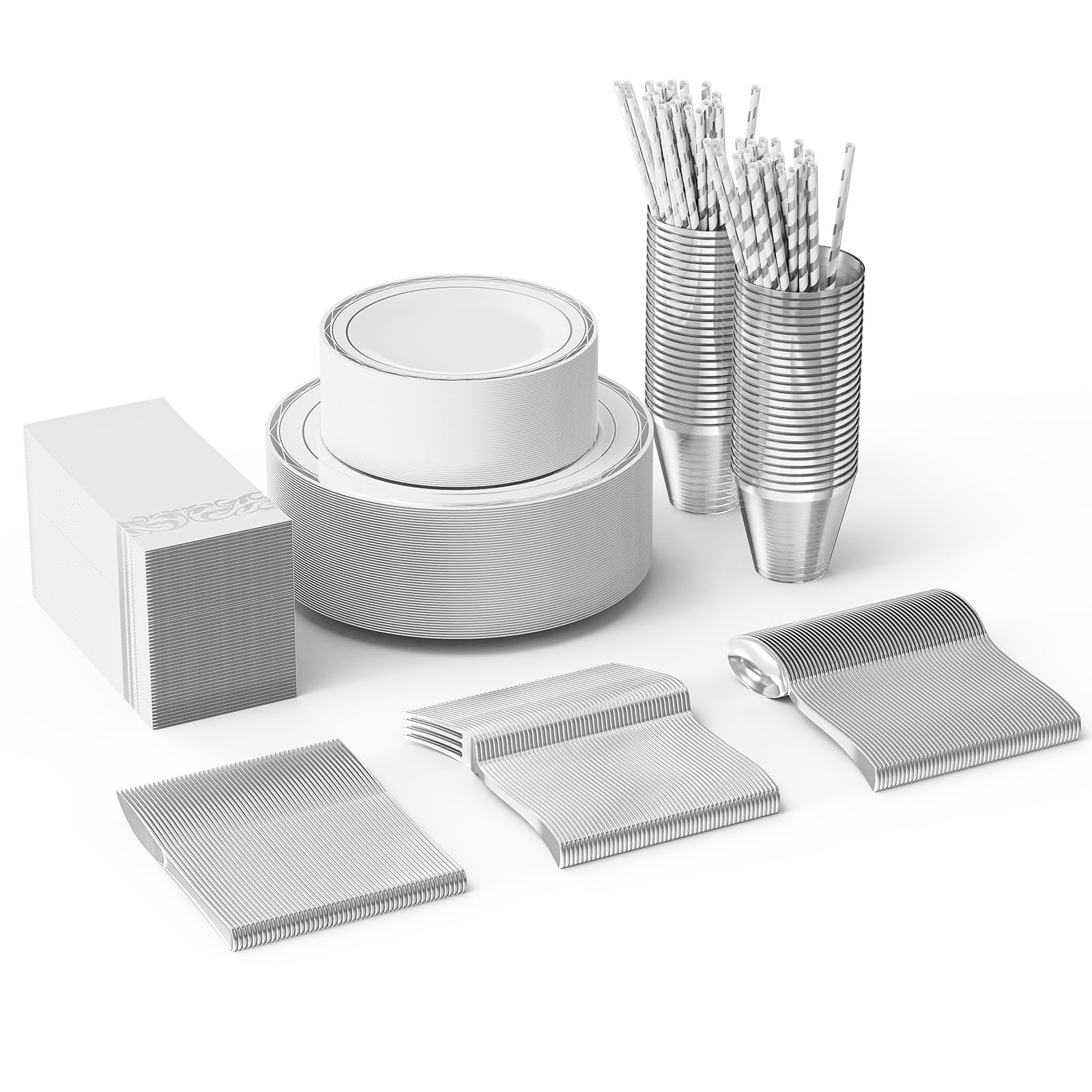 ROVSUN 400 Pieces Silver Disposable Dinnerware Set