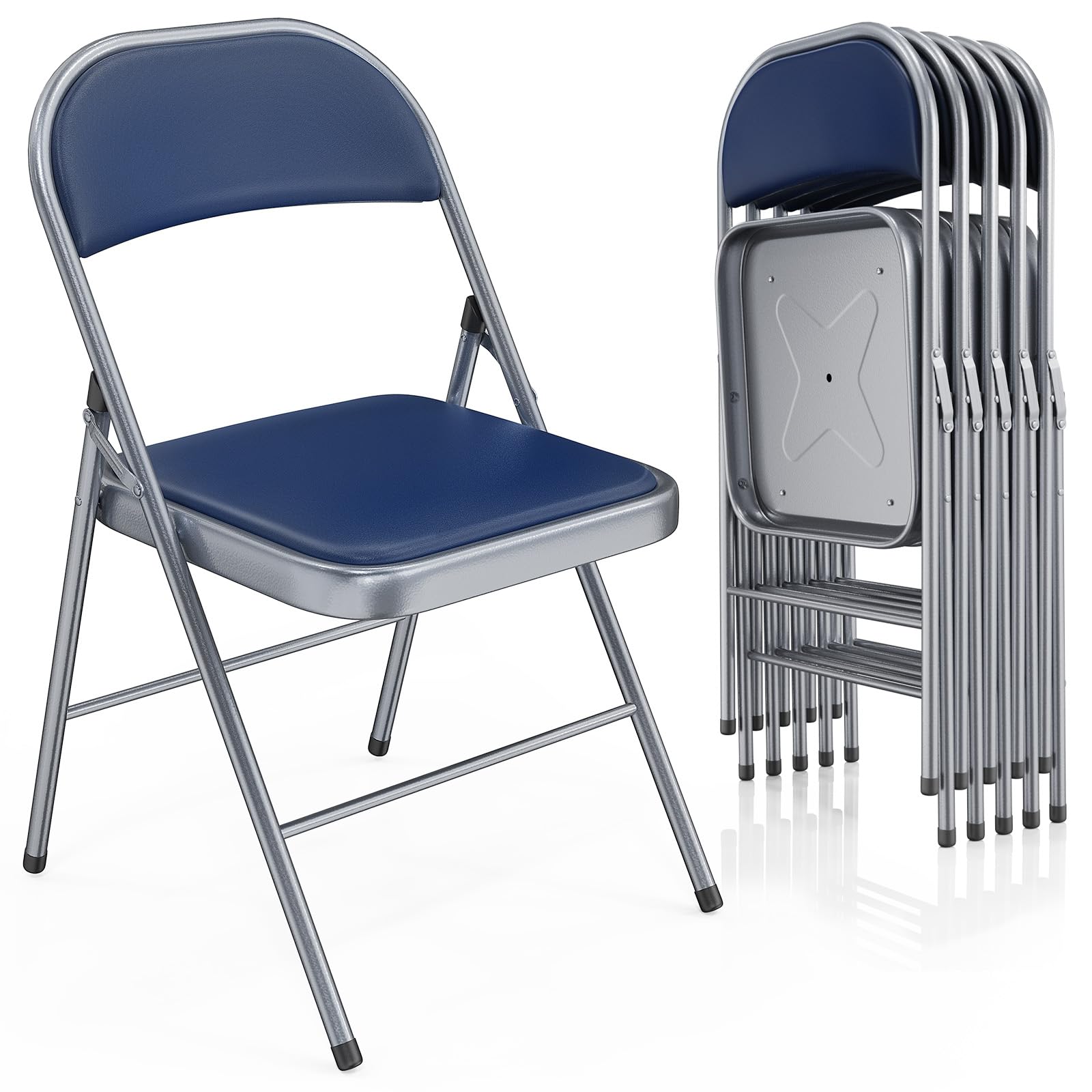 Folding Chairs with PU Leather Seat Set & Back Blue