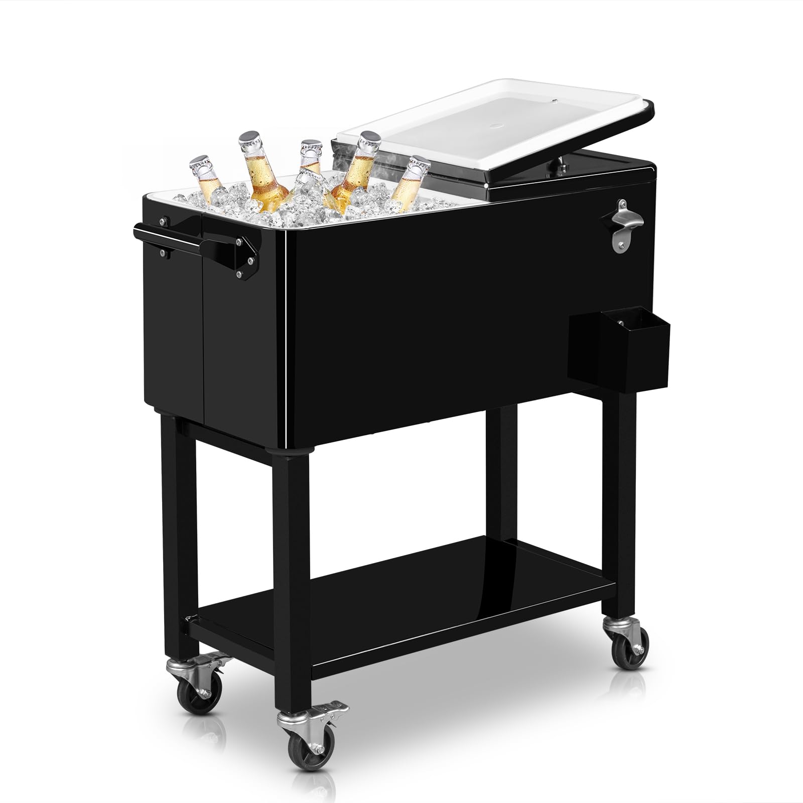 80 Quart Portable Patio Rooling Cooler Cart Detachable Black