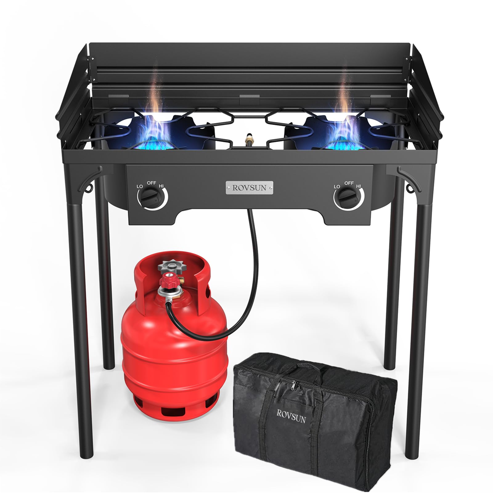 ROVSUN 2 Burner 150,000 BTU Outdoor Gas Propane Stove with Windpanel & Carrying Bag