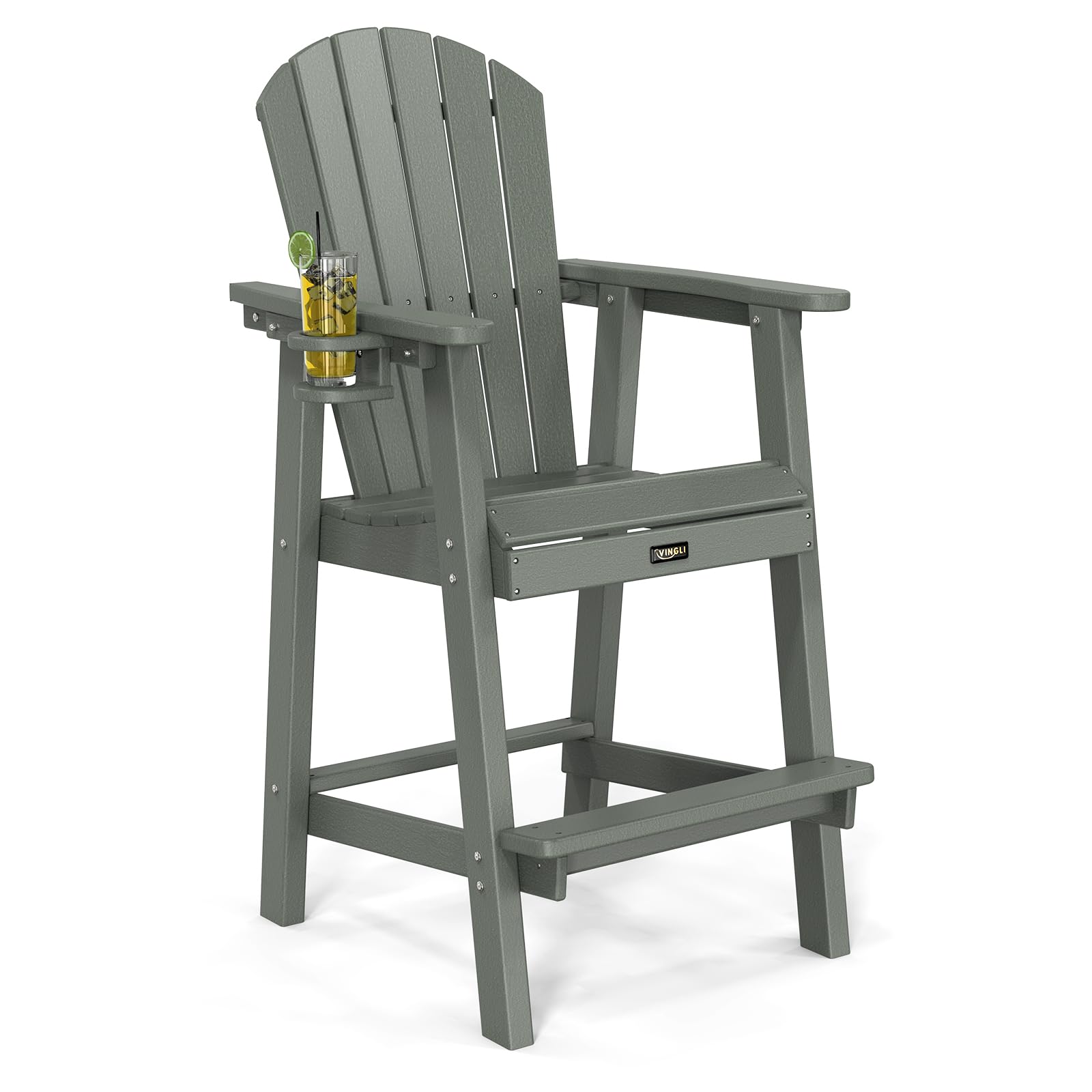 HDPE Adirondack Bar Stools with Cup Holder Grey