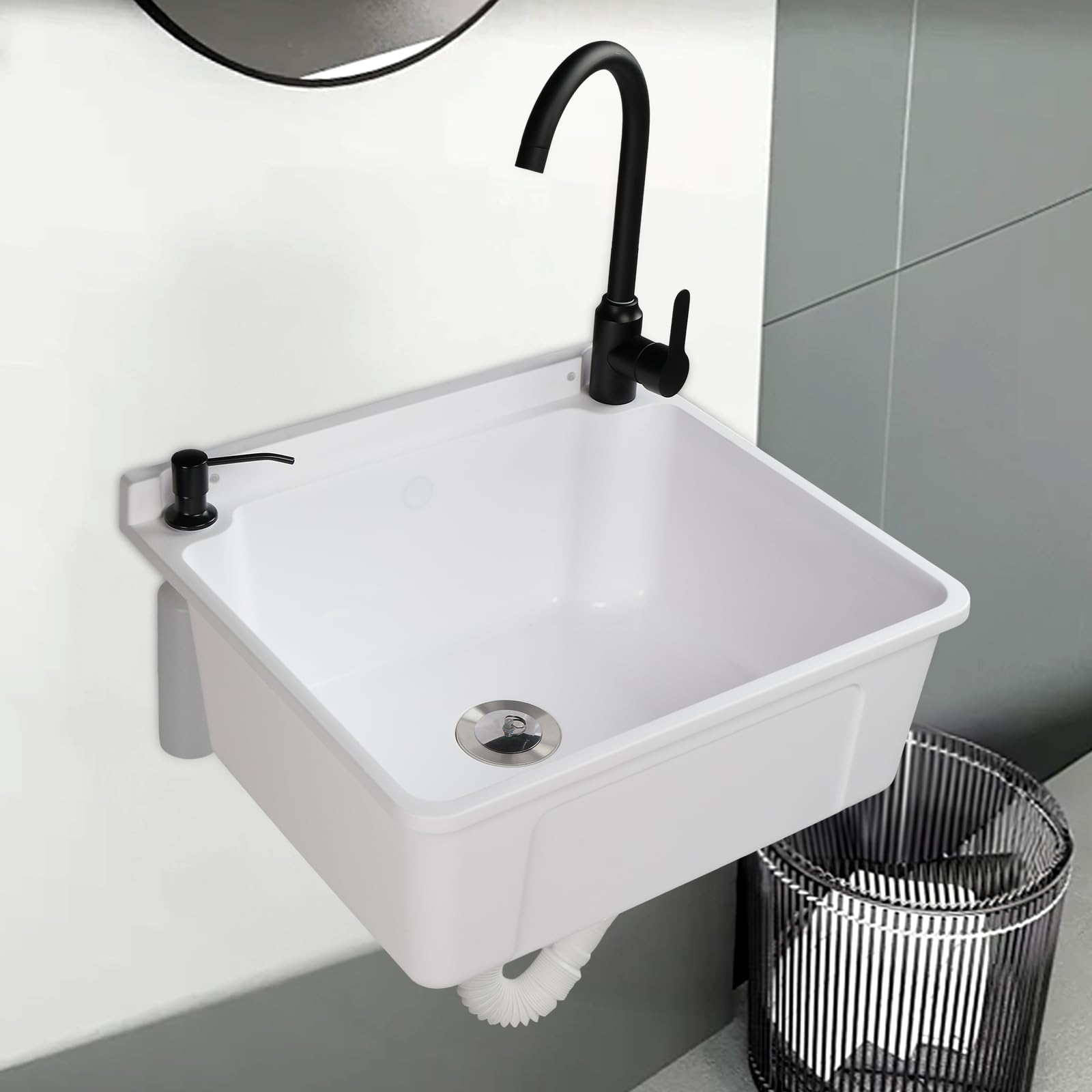 ROVSUN 20" Plastic Wall-Mounted Utility Sink with Wall Bracket White