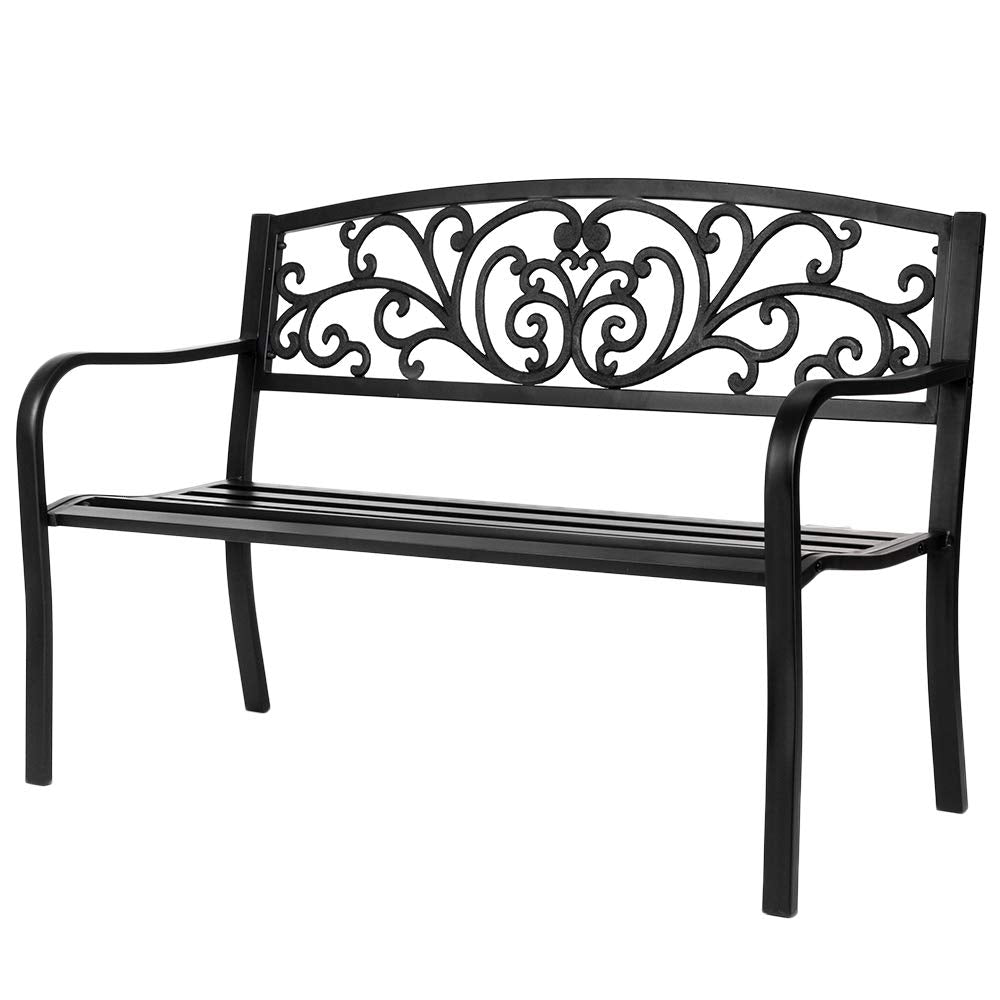 50 Inch Outdoor Bench Metal with Floral Back