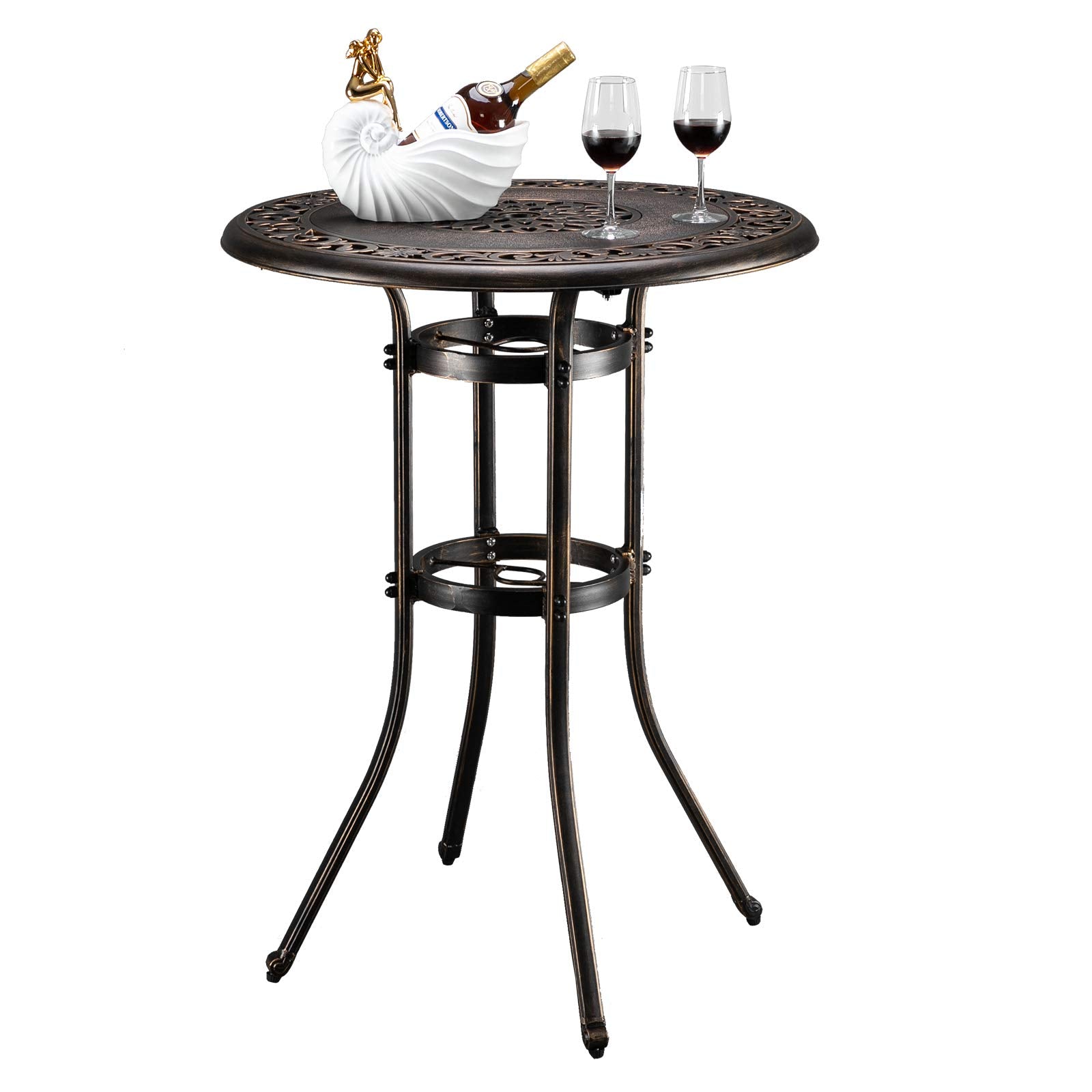 32 Inch Round Outdoor Bar Table with Umbrella Hole Bronze