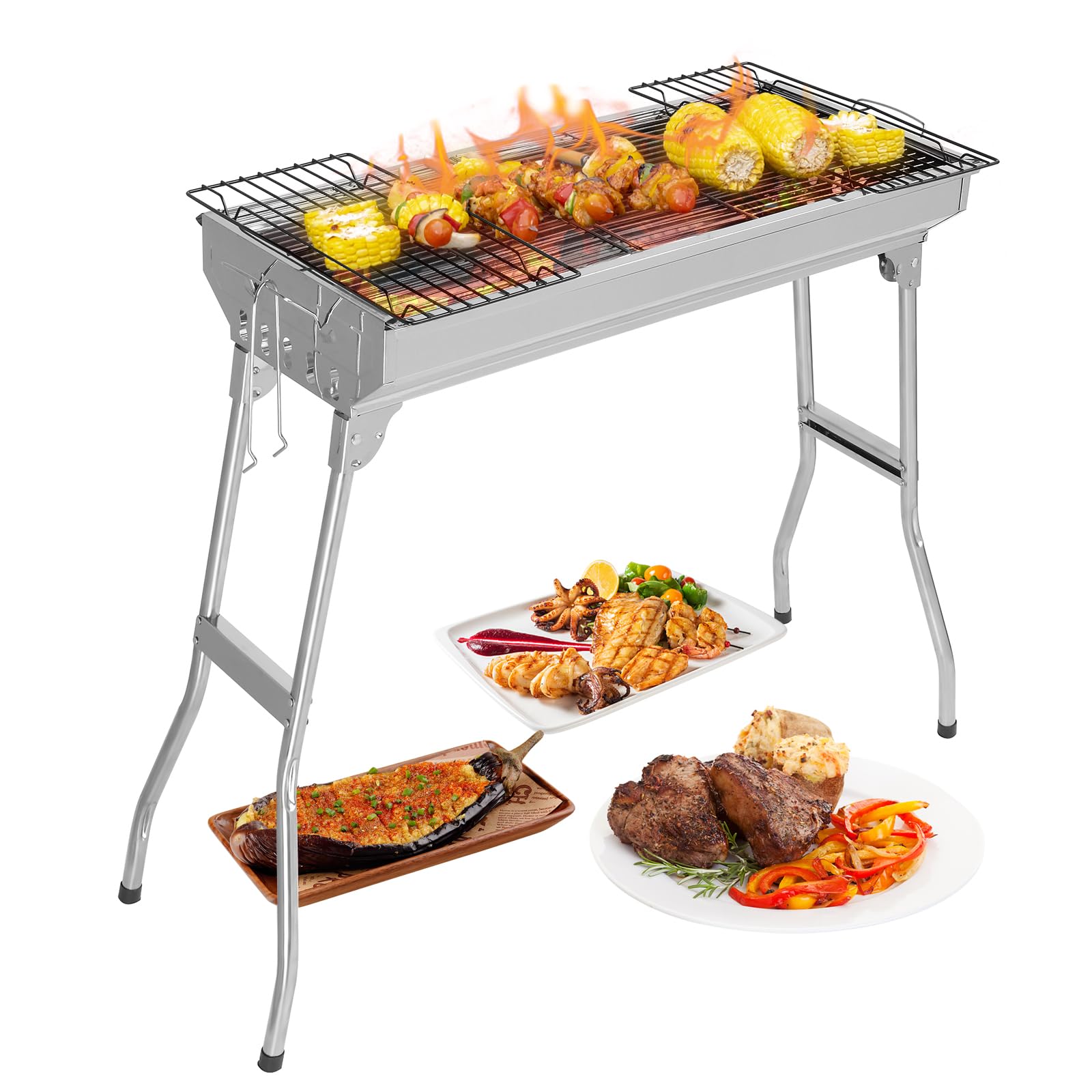 28 Inch Portable Stainless Steel Charcoal Grill Foldable