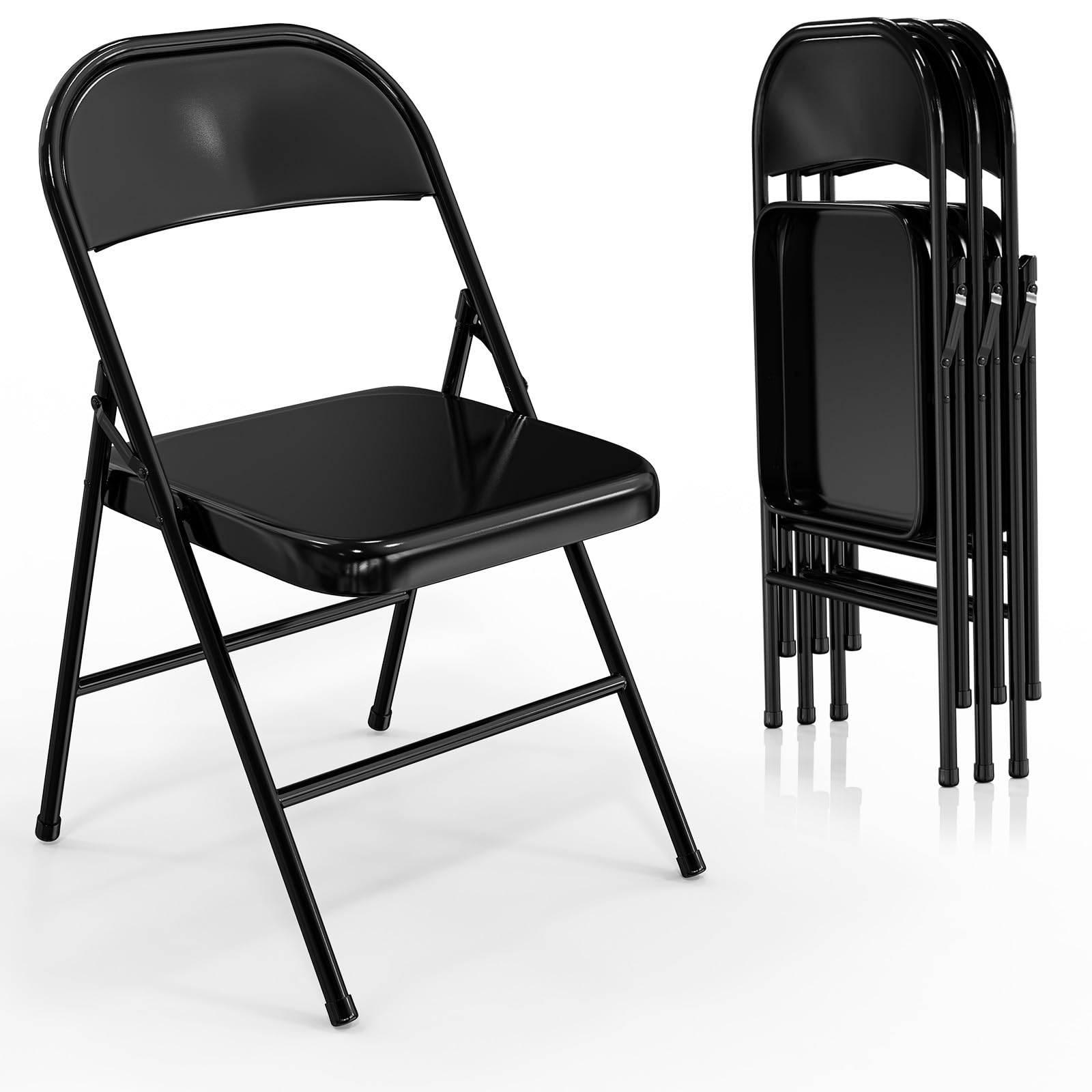 Folding Chairs with All Steel Metal Frame Black