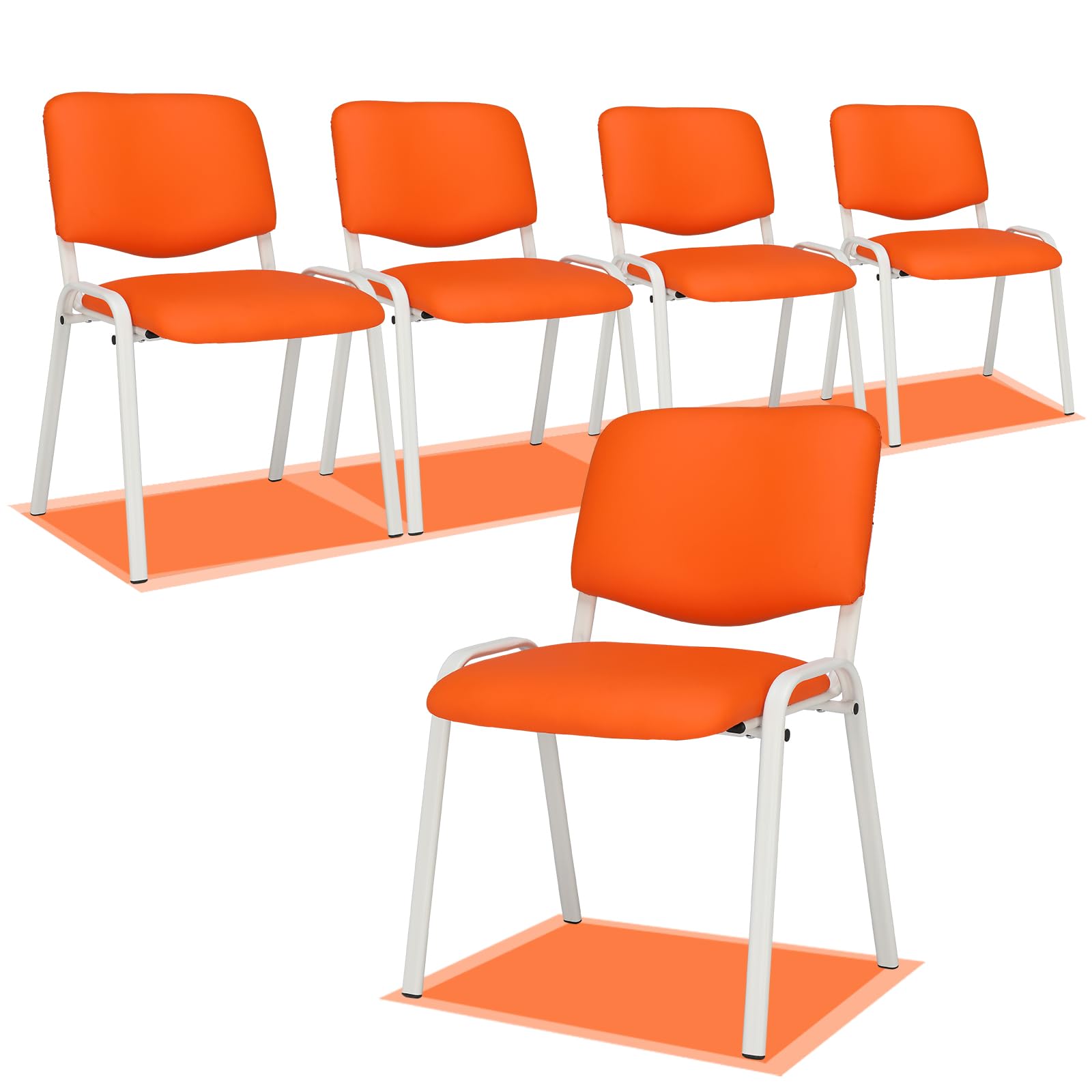 Office PU Stacking Chairs Armless Orange