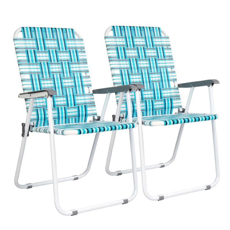 Portable Outdoor Folding Camping Beach Chair Set White & Blue