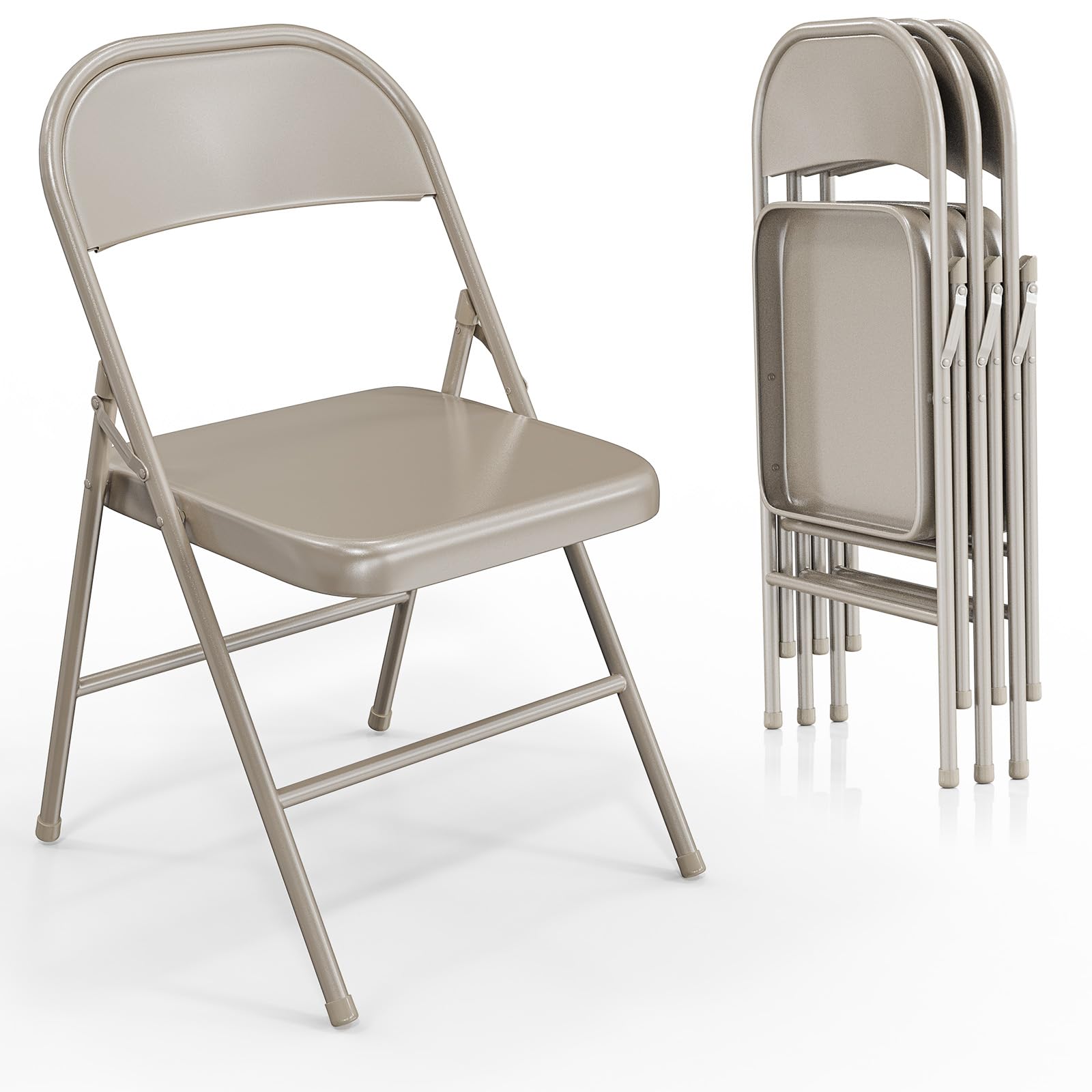 Folding Chairs with All Steel Metal Frame Khaki