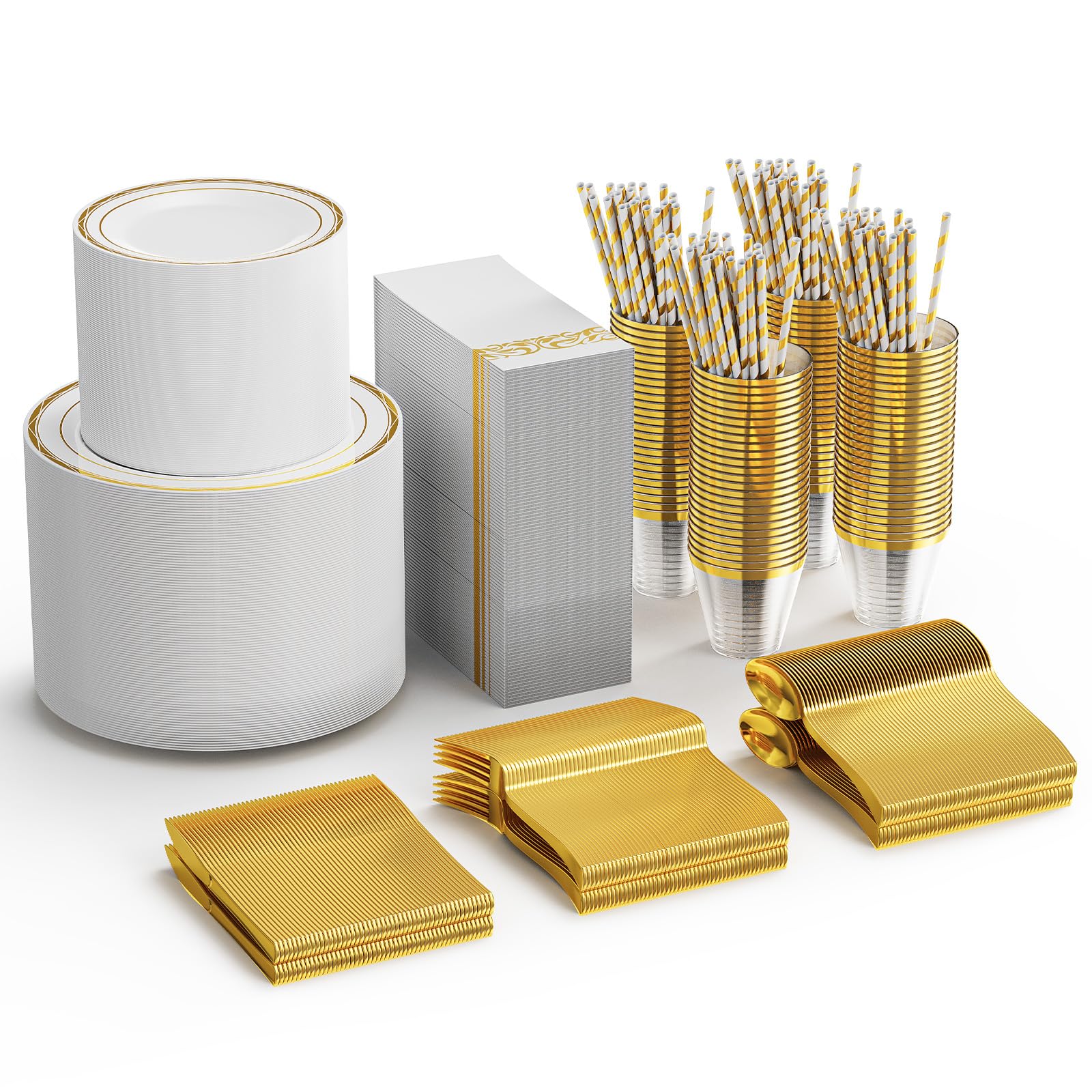 ROVSUN 800 Pieces Gold Disposable Dinnerware Set