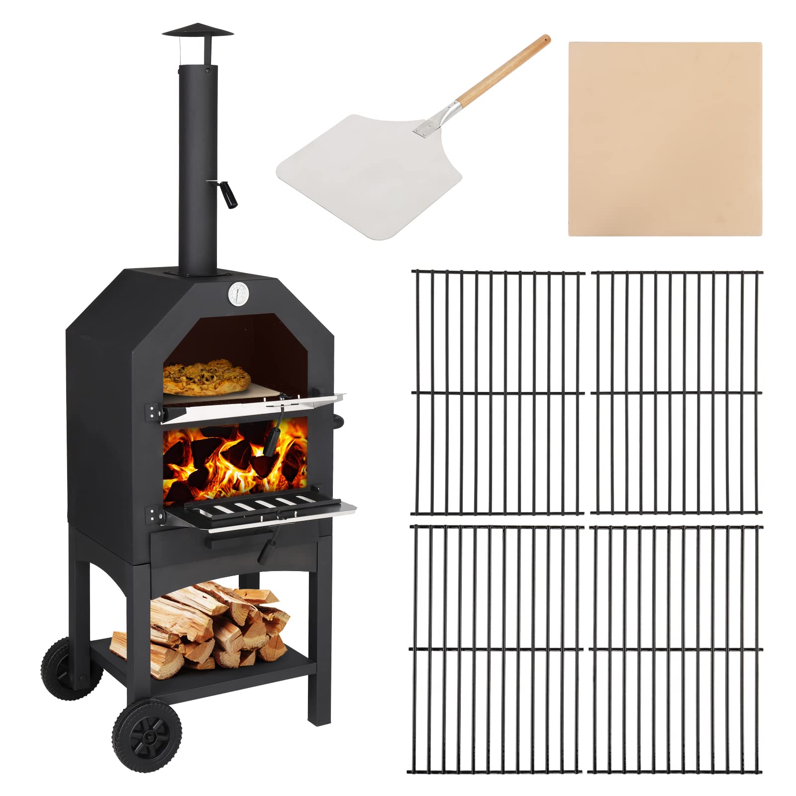 ROVSUN Outdoor Wood Fired Pizza Oven for Patio Cooking Picnic Party