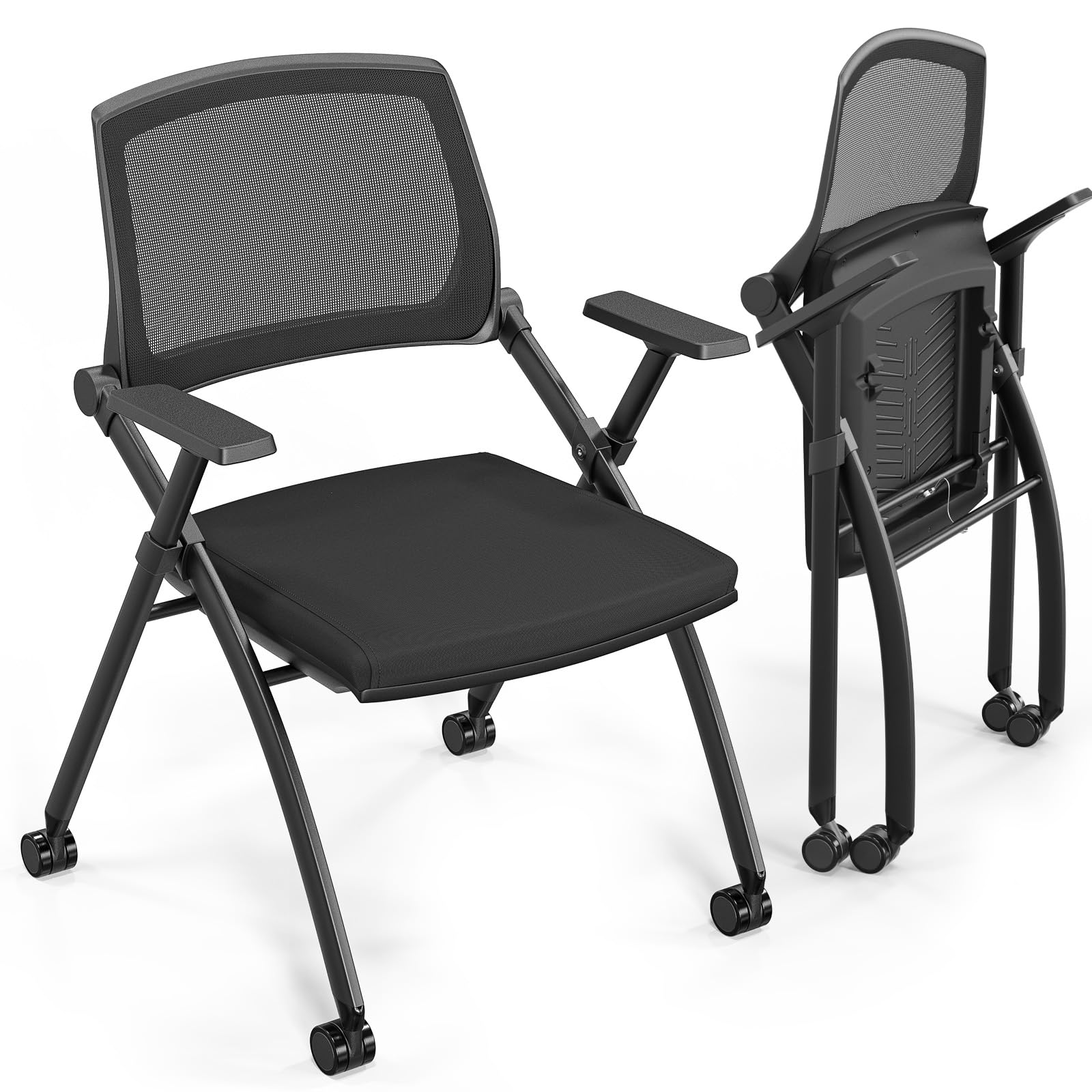 Folding Chair with Rebound Back & Wheels Black