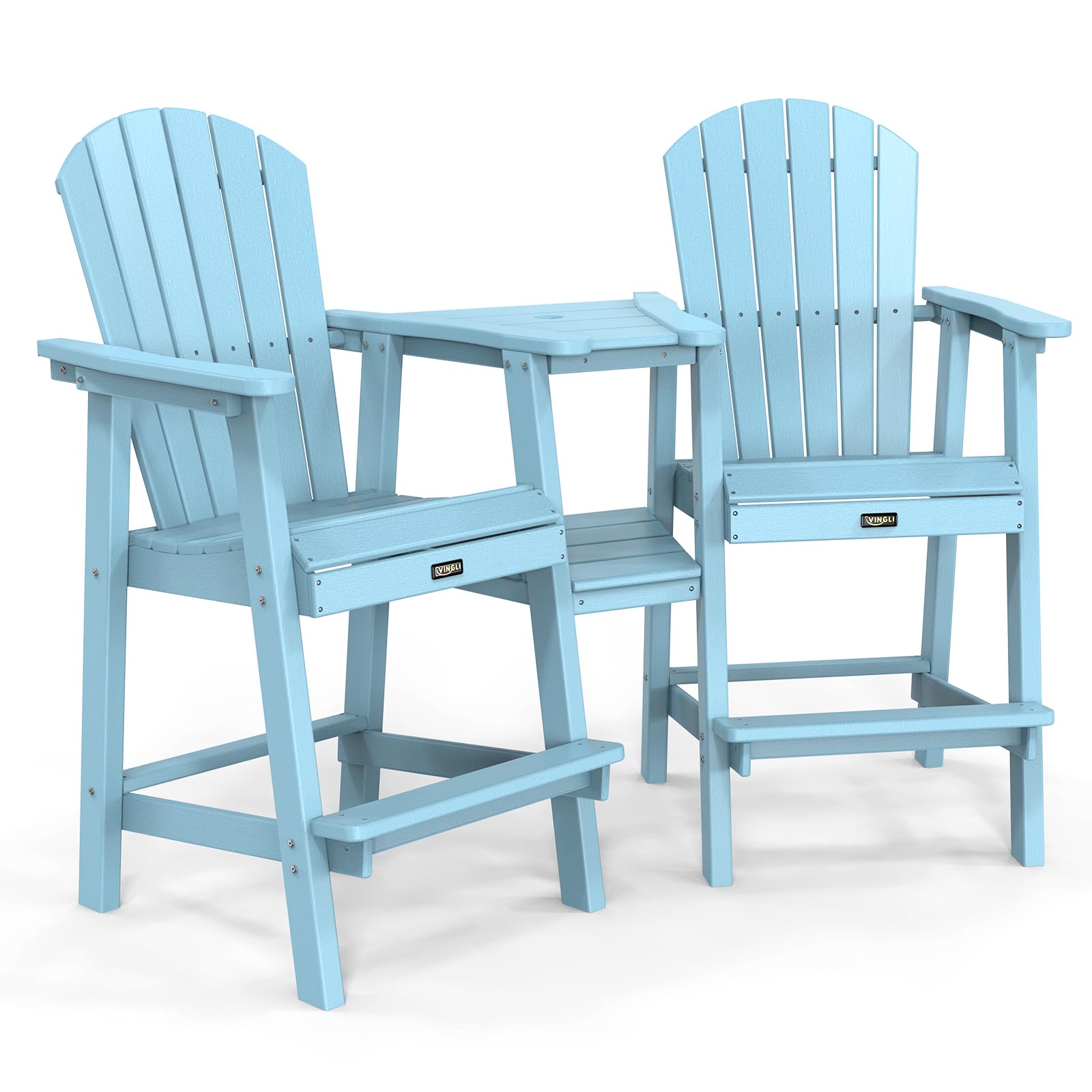 HDPE Adirondack Bar Stool Set with Detachable Tray Blue