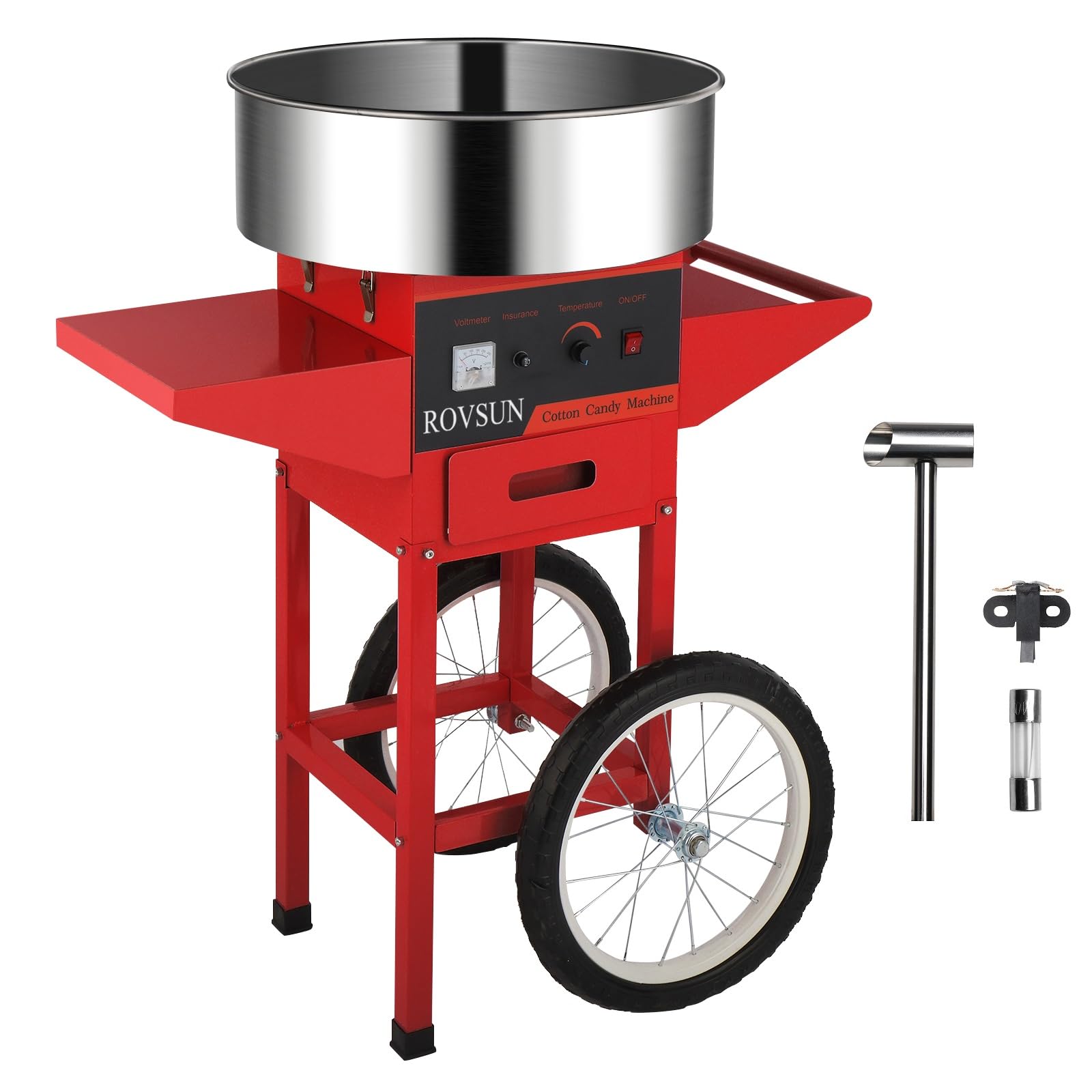 ROVSUN 21" 980W 110V Cotton Candy Machine Cart with Bowl Red