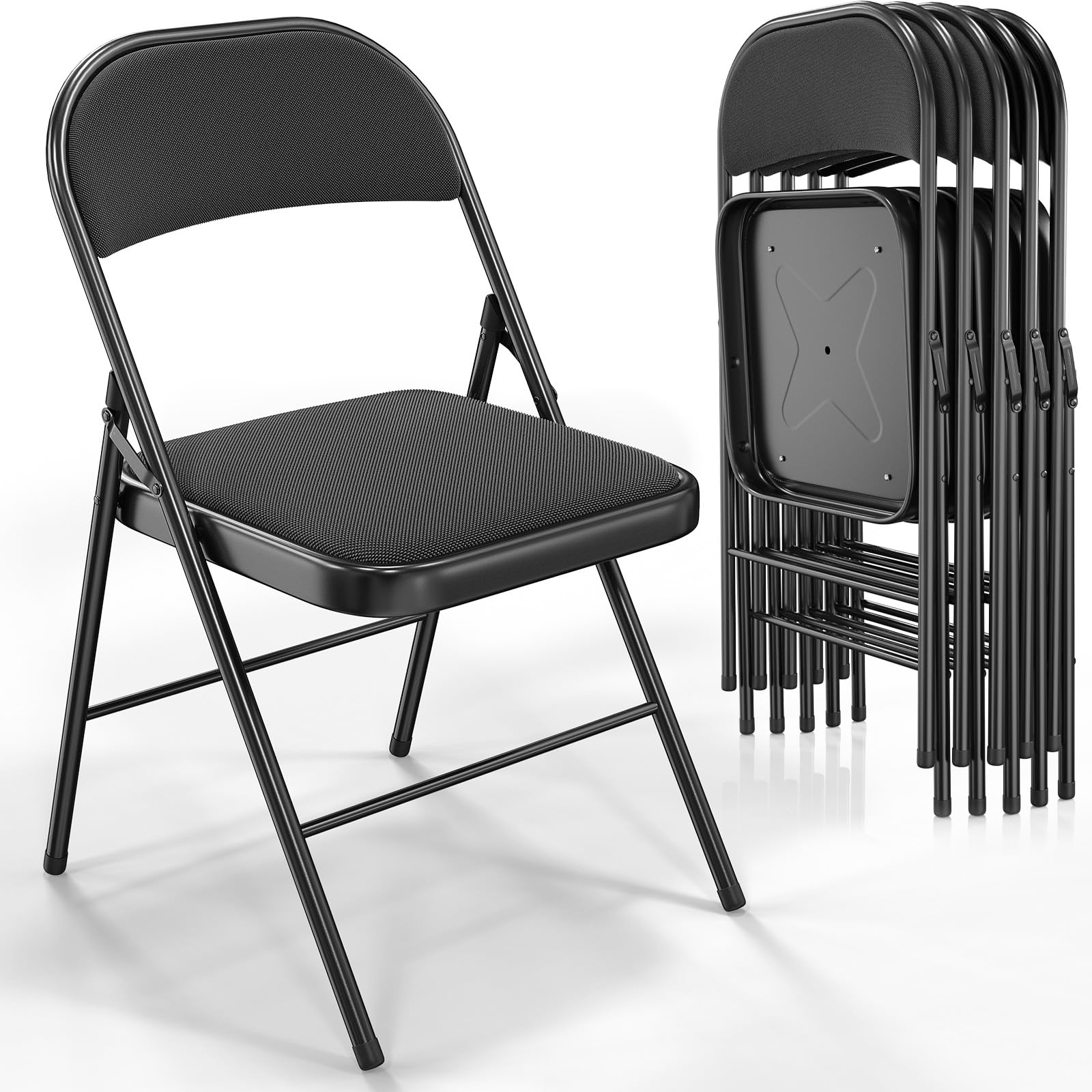 Folding Chairs with Fabric Seat Set & Back Black