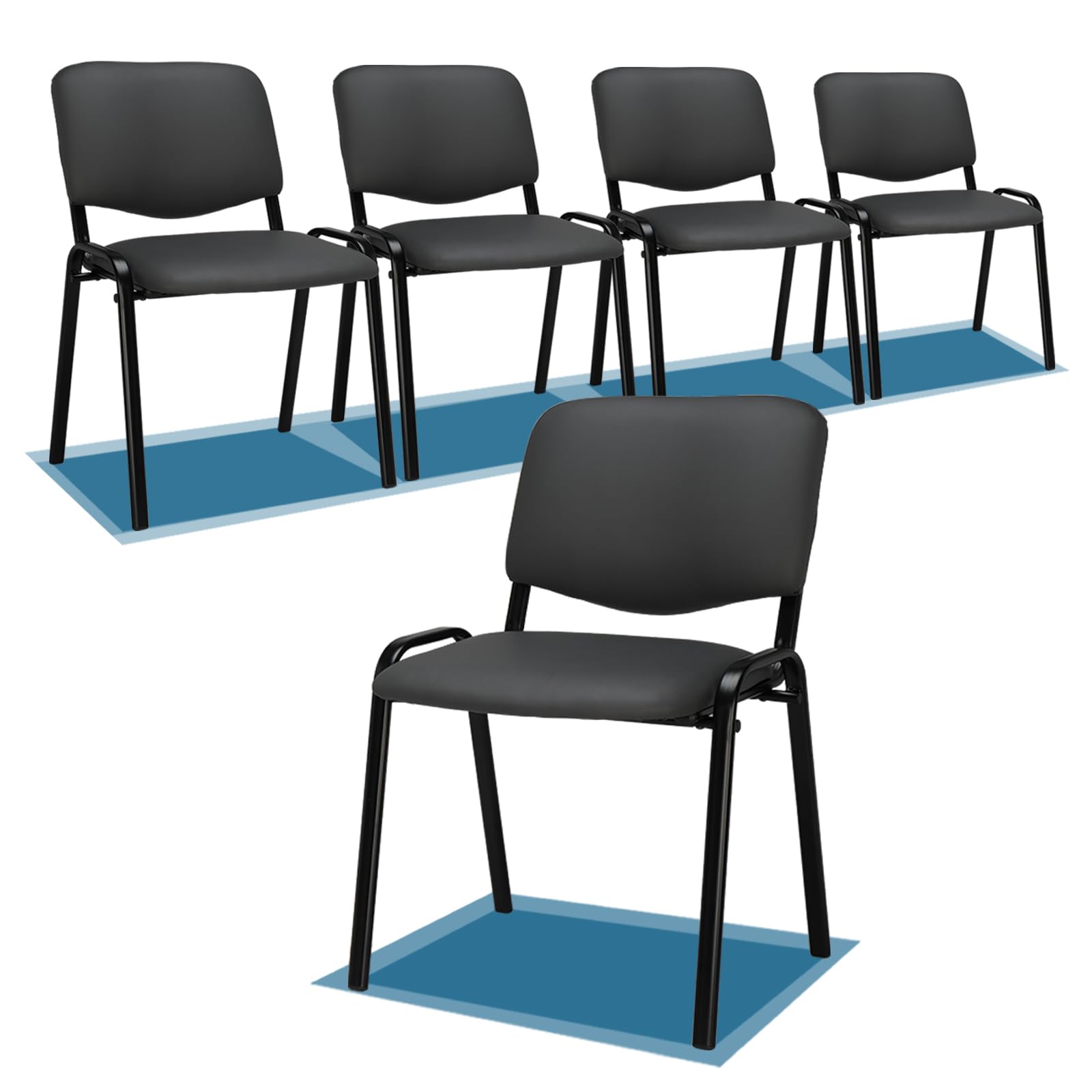 Office PU Stacking Chairs Armless Grey