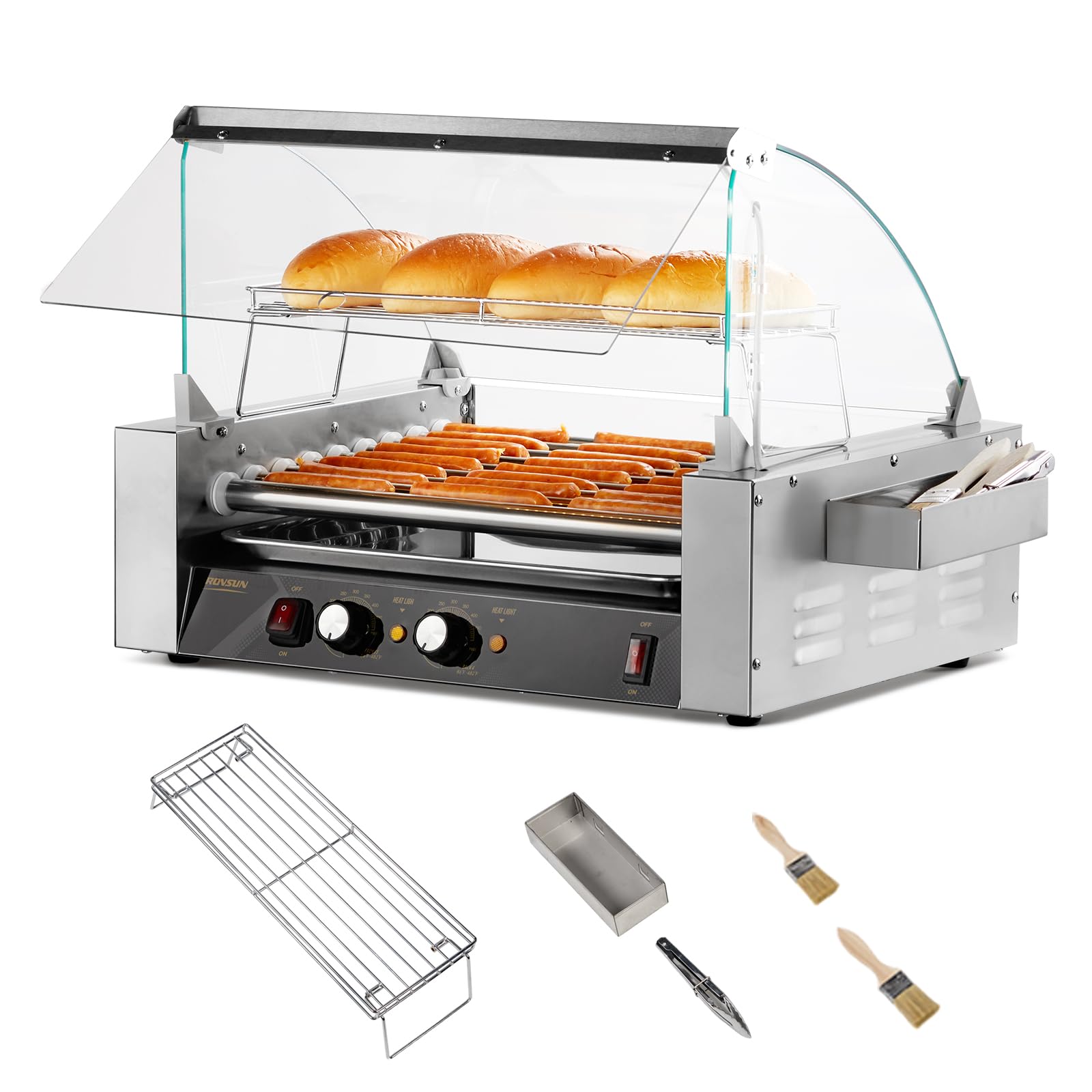 ROVSUN 9 Rollers 1350W 110V 24 Hot Dog Roller Grill with Cover