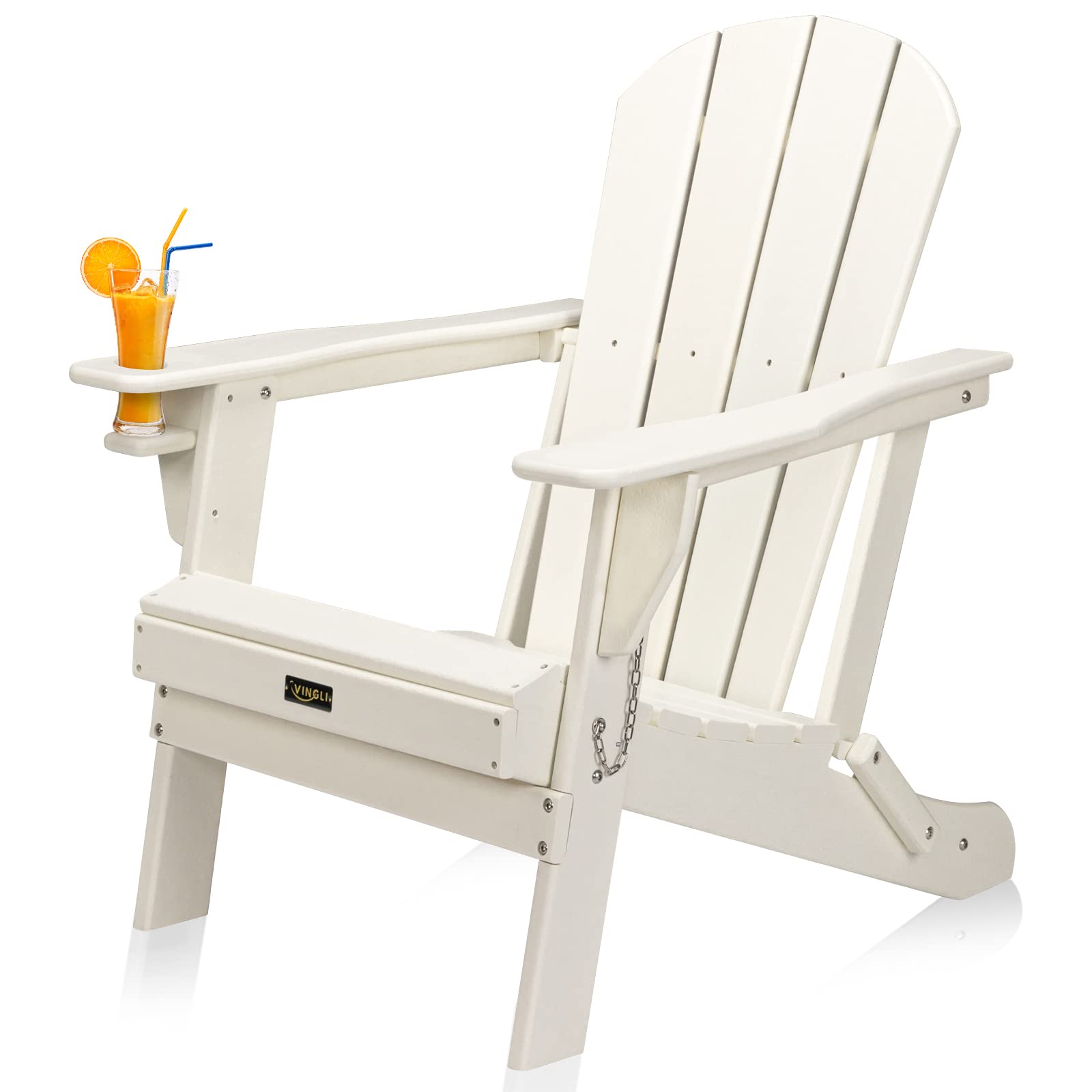 Plastic Folding HDPE Adirondack Chair with Cup Holder White