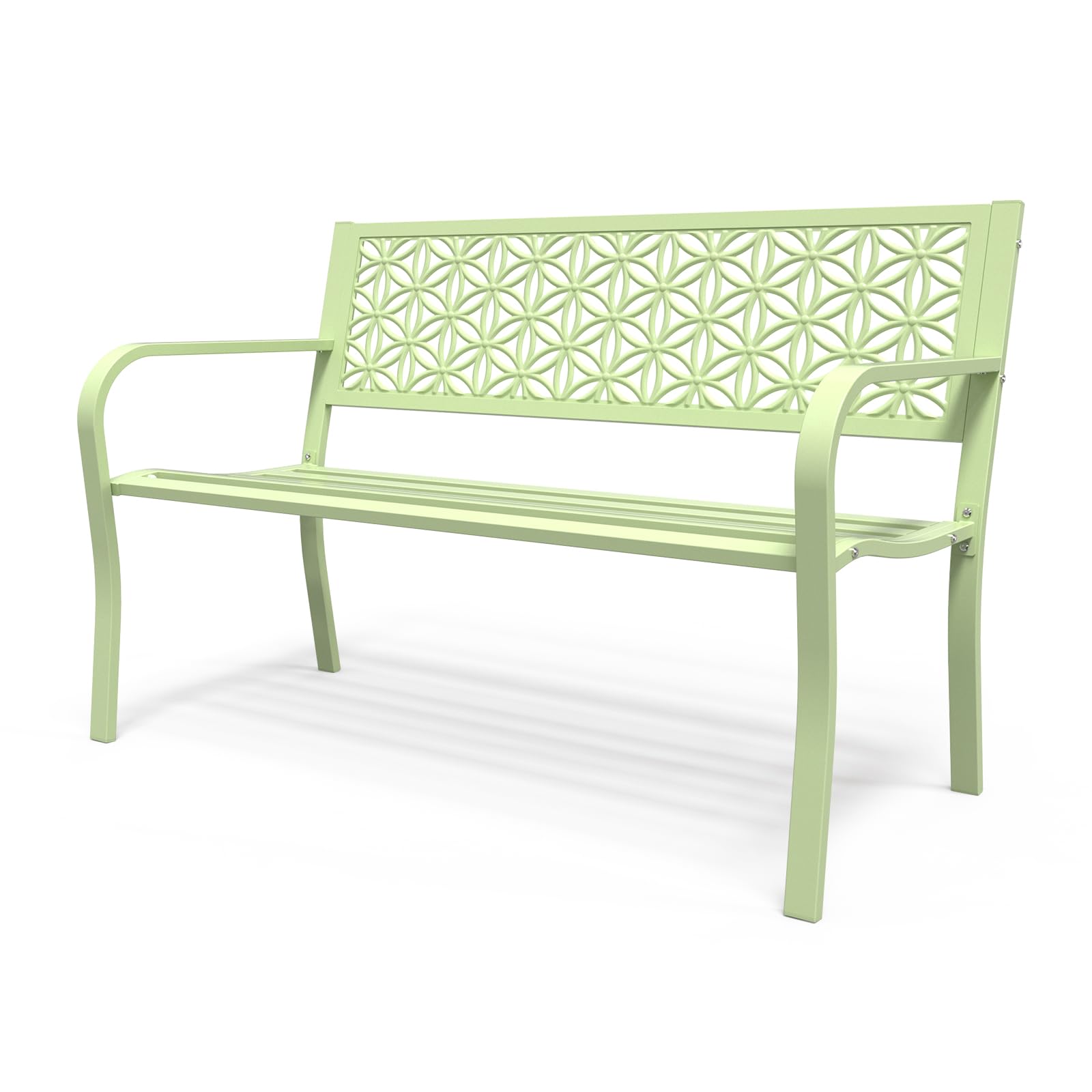 50 Inch Outdoor Bench Metal with Floral Back Green