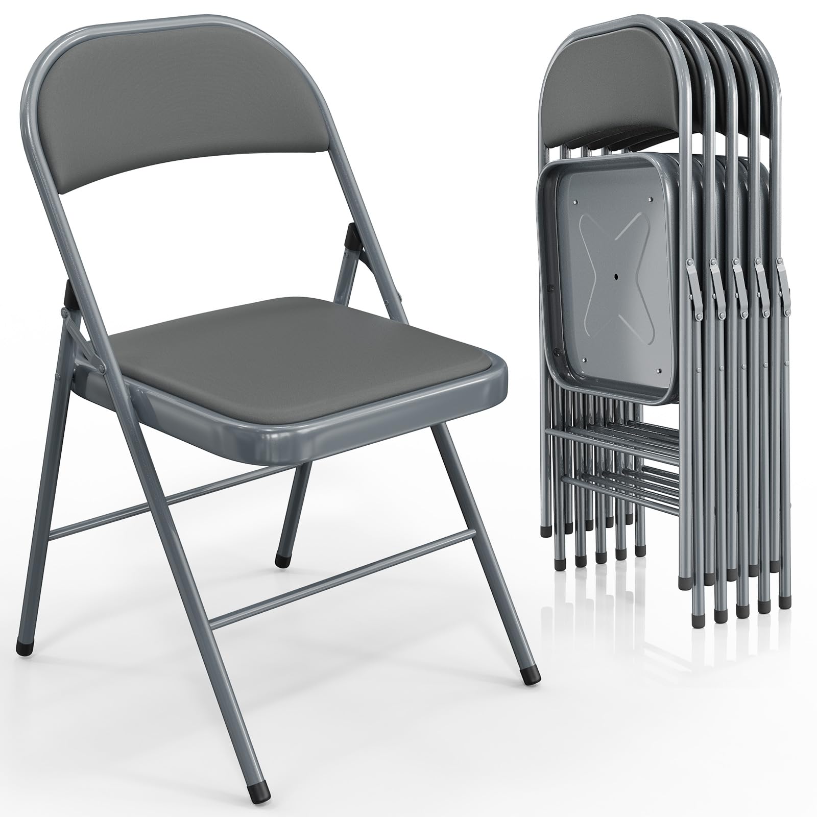 Folding Chairs with PU Leather Seat Set & Back Grey