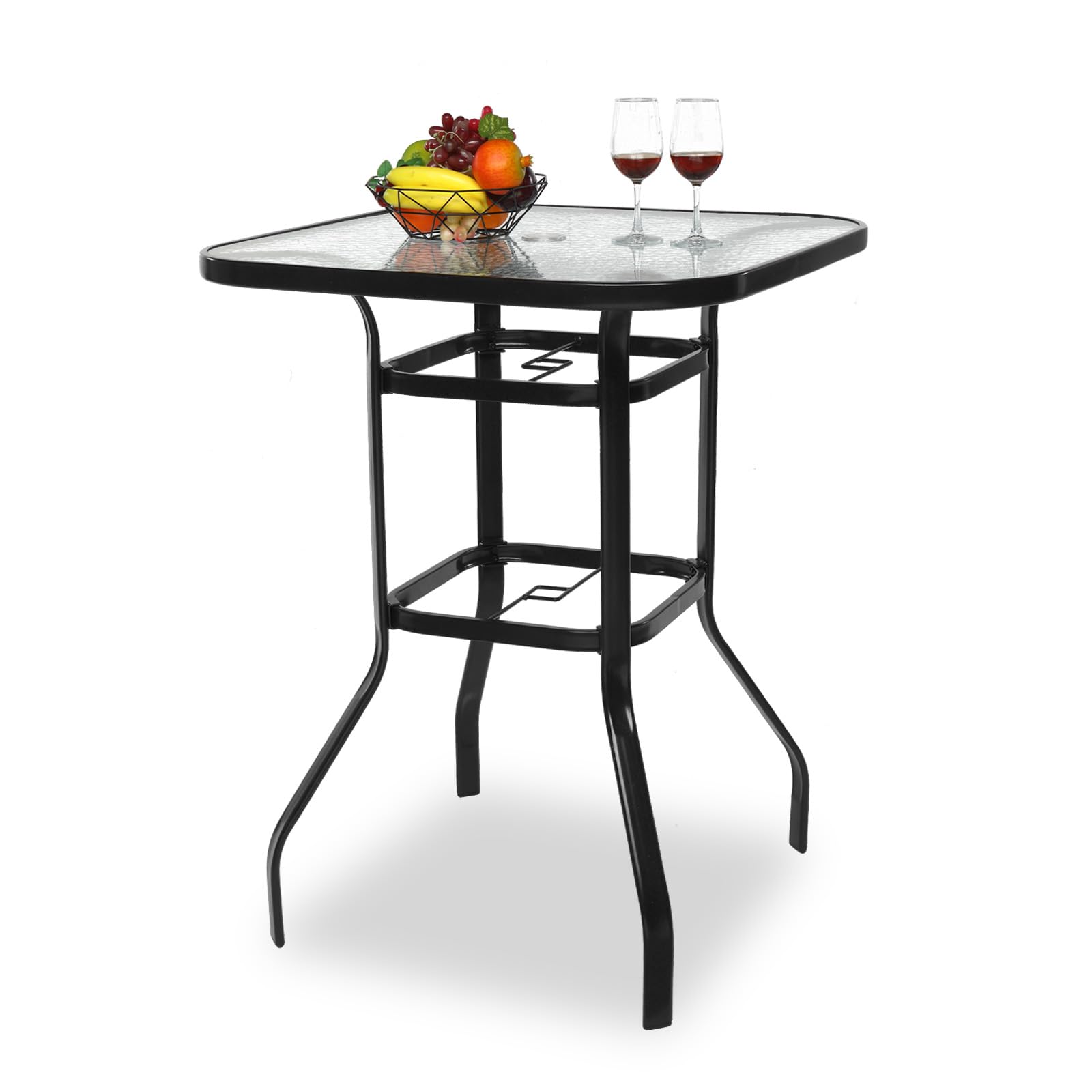 40 Inch Outdoor Bar Table with Umbrella Hole Blcak