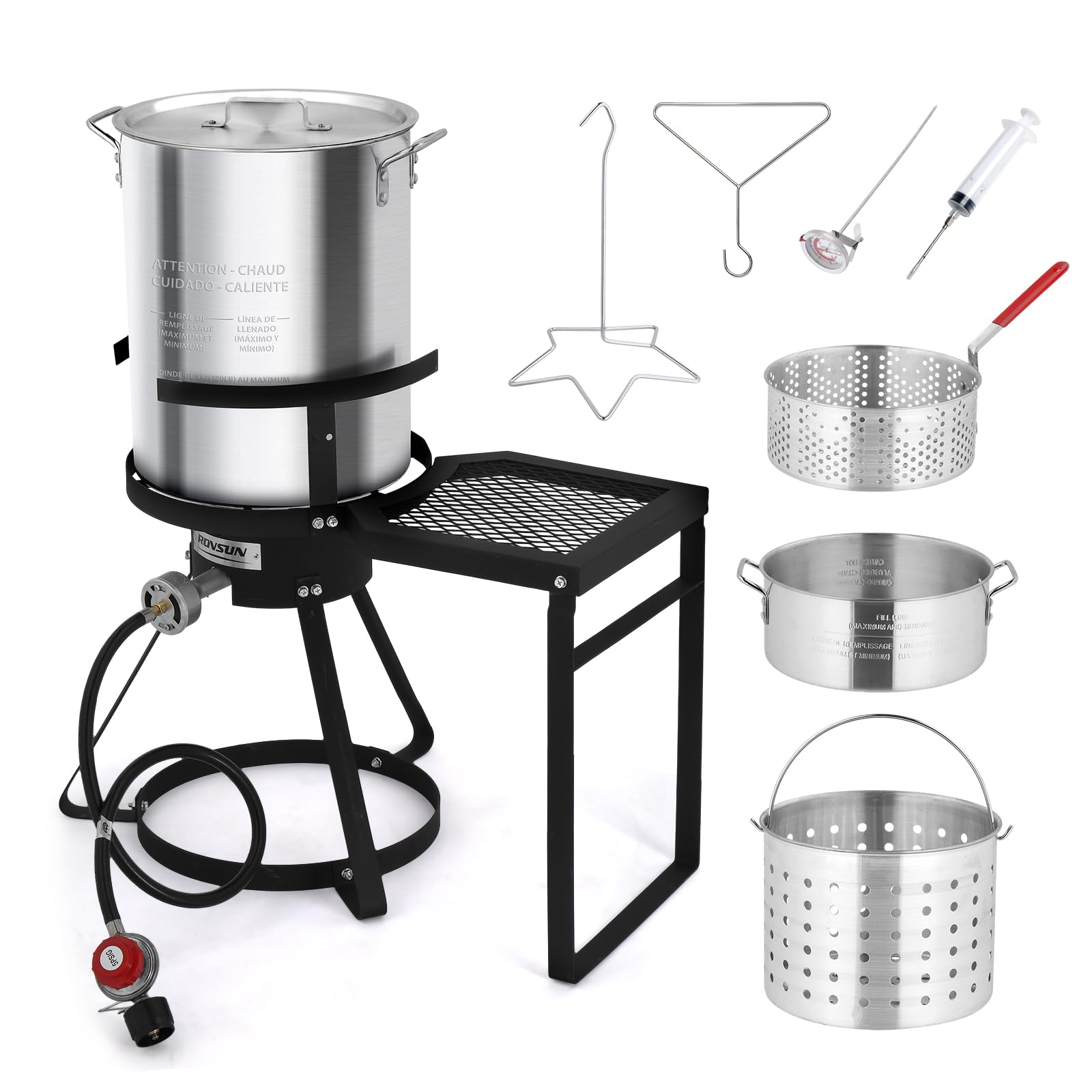 ROVSUN 30 QT Turkey Fryer & 10 QT Fish Fryer Kit & 55,000BTU Propane Stove with Shelf