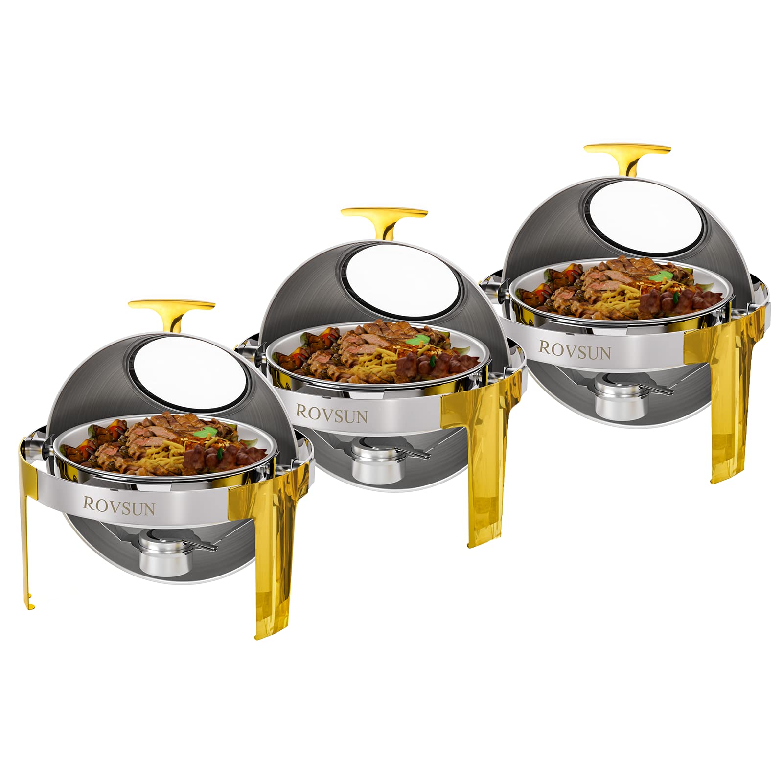 ROVSUN 6 QT Round Roll Top Chafing Dish Buffet Set Silver Gold