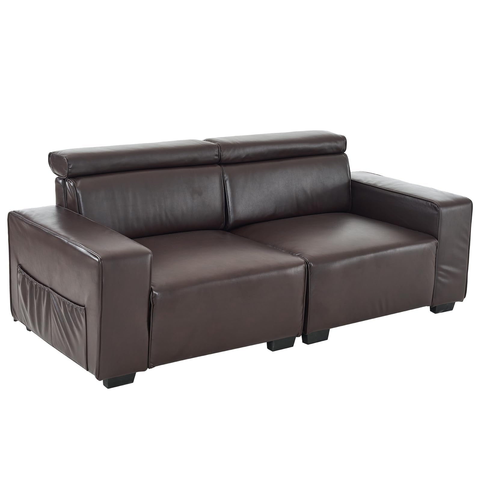 83 Inch 2 Seater Waiting Sofa with Adjustable Headrest PU Leather Brown