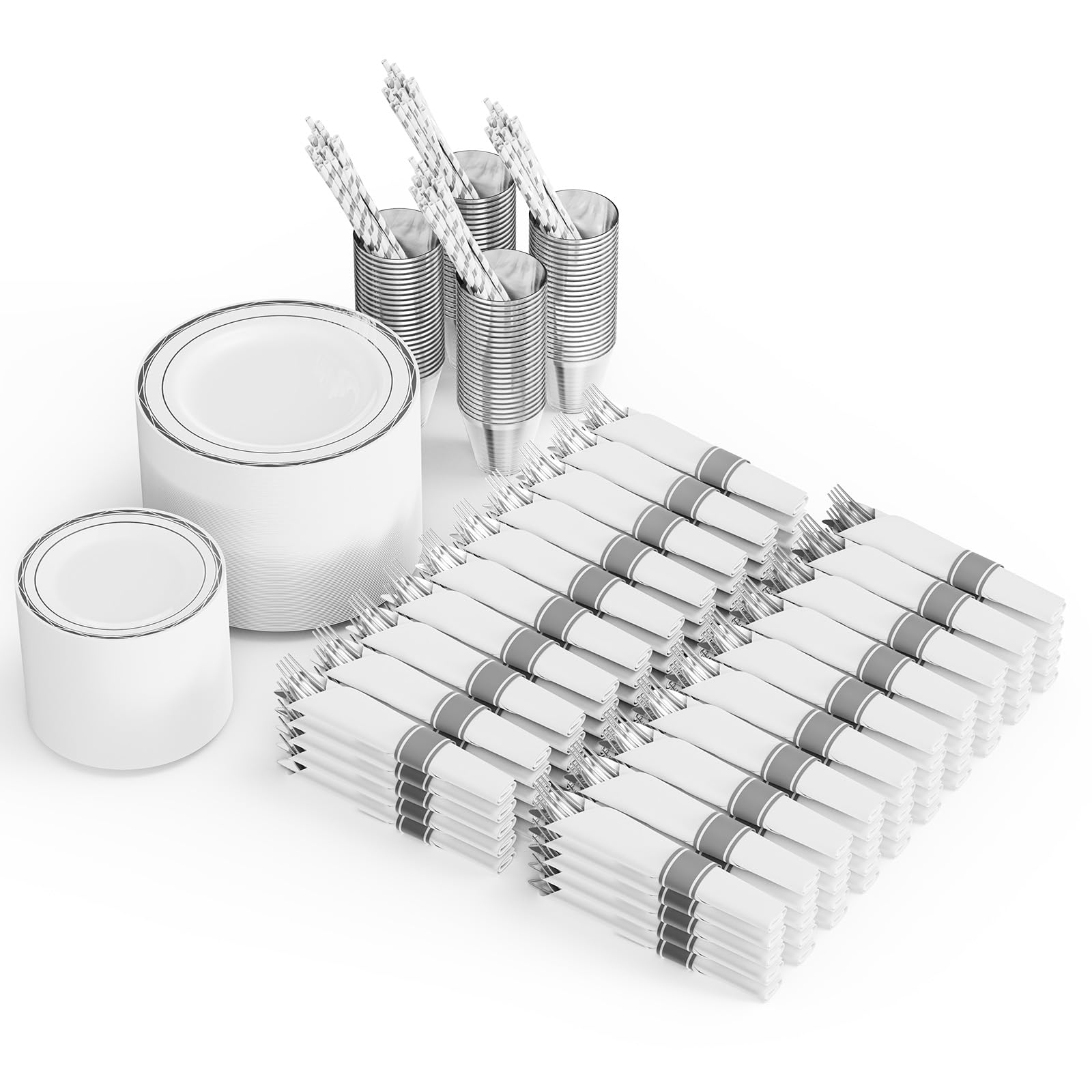 ROVSUN 800 Pieces Silver Pre Rolled Napkins Disposable Dinnerware Set