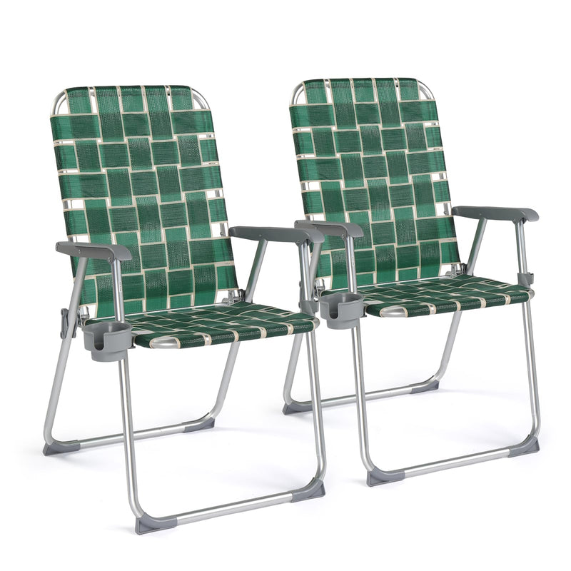 Portable Outdoor Folding Camping Beach Chair Set with Cup Holder Green