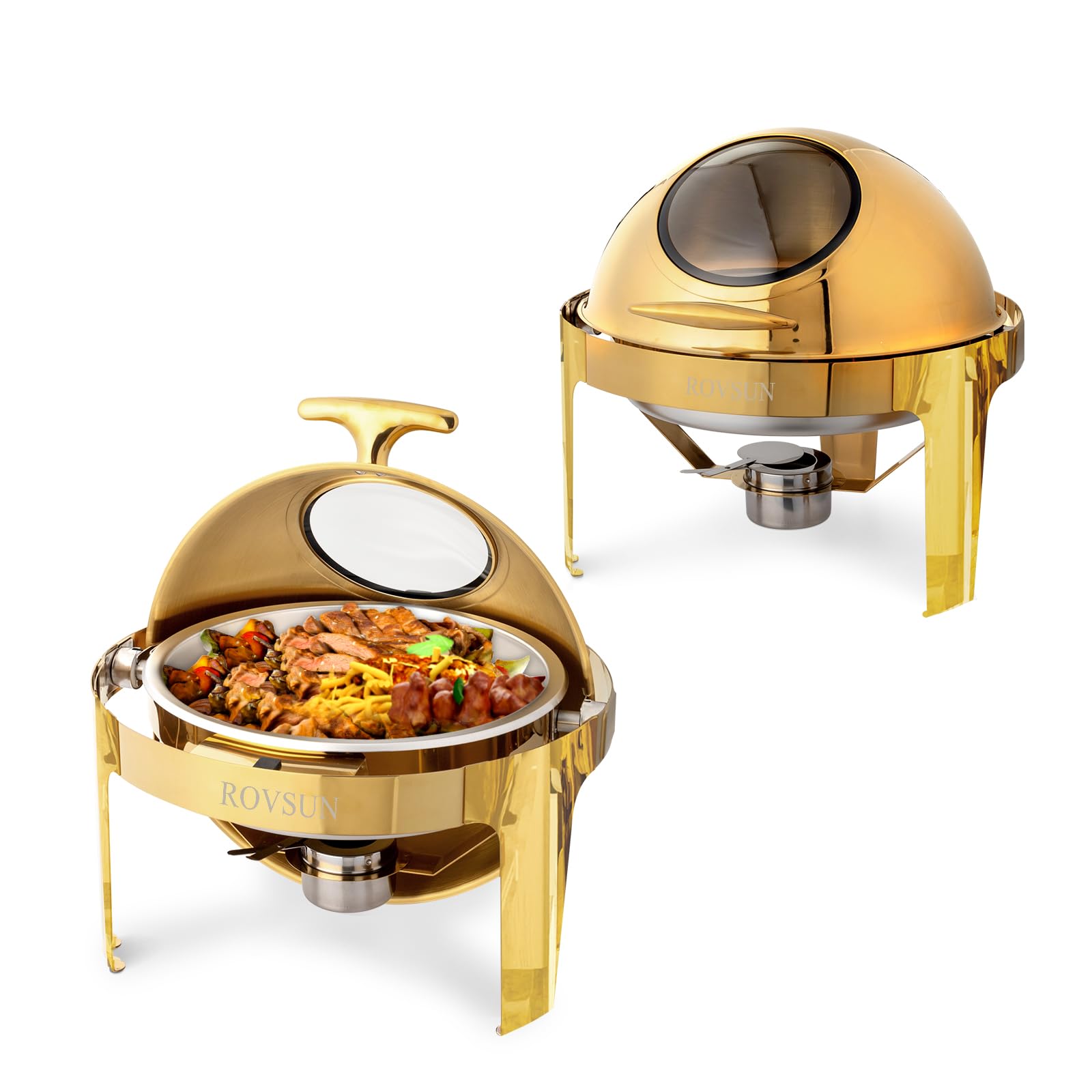 ROVSUN 6 QT Gold Round Roll Top Chafing Dish Buffet Set with Glass Window